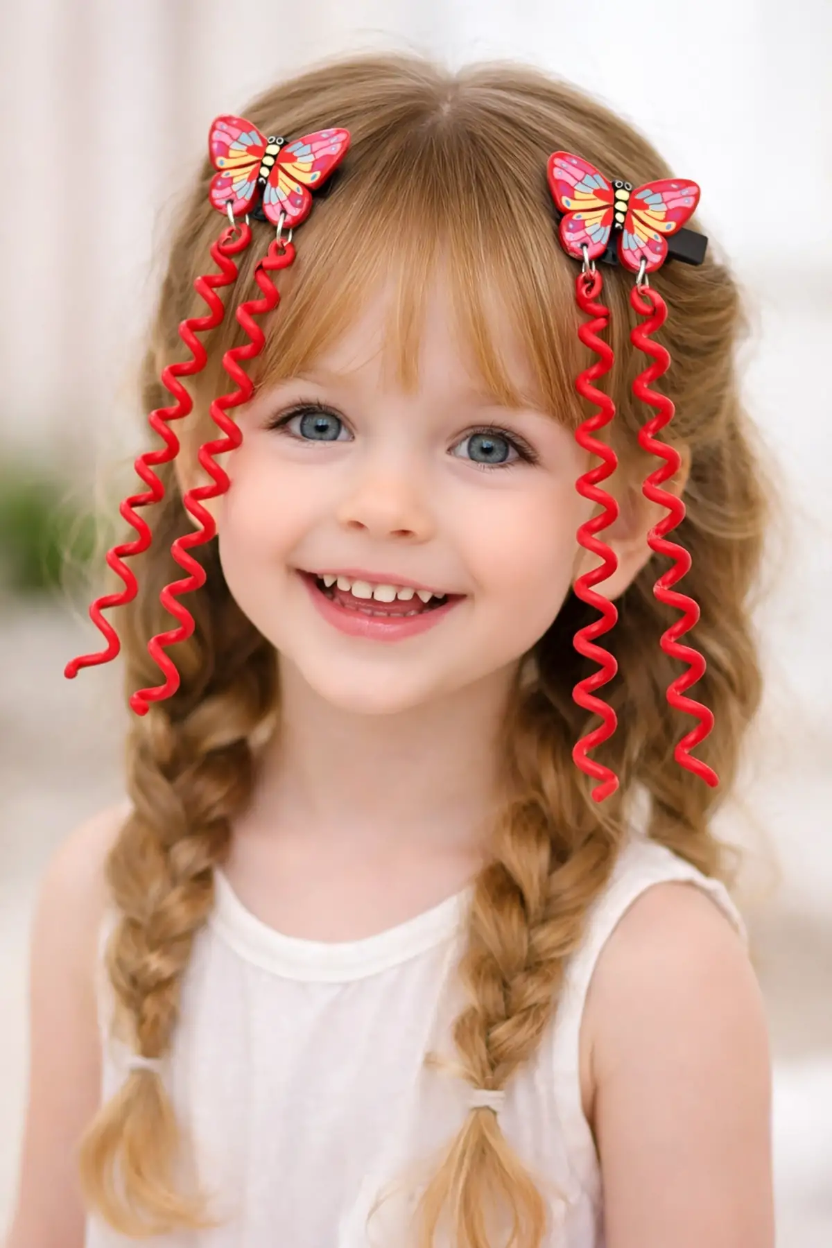 Kırmızı Renk Kelebek Figürlü Çocuk Yan Toka