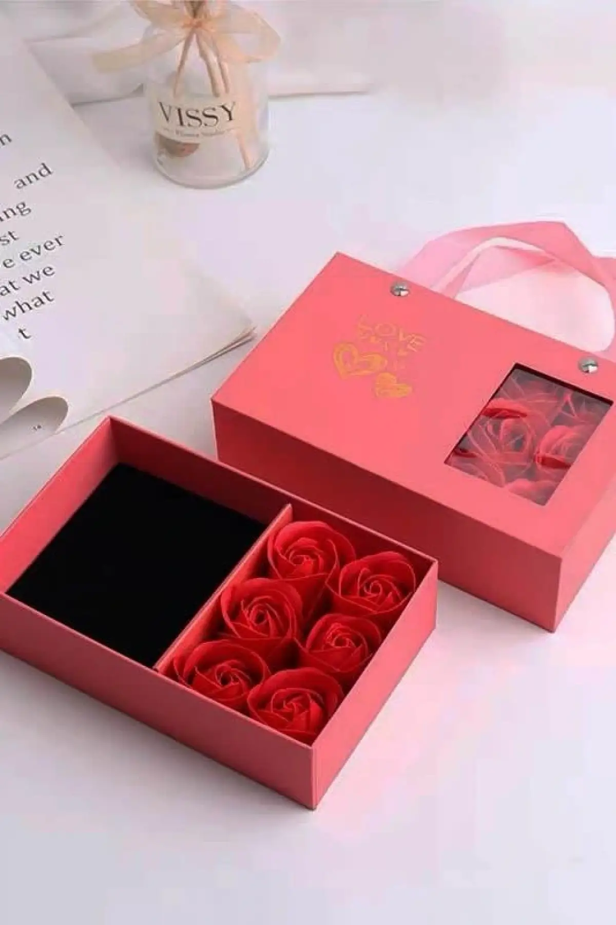 Kırmızı Renk Sonsuz Güllü Takı Organizerli Hediye Kutusu