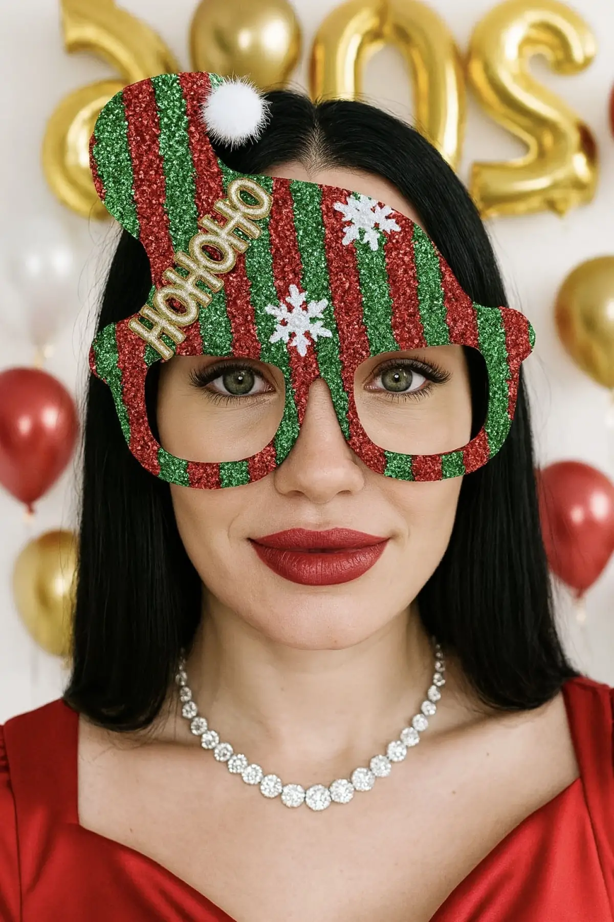 Kırmızı Renk Yılbaşı Temalı Gözlük