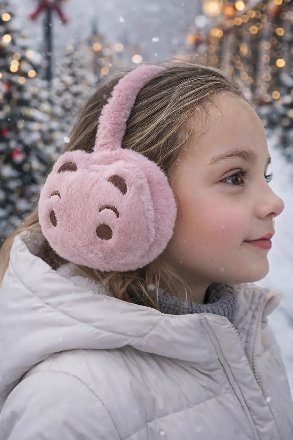 Koyu Pembe Renk Ayıcık Figürlü Peluş Kulaklık