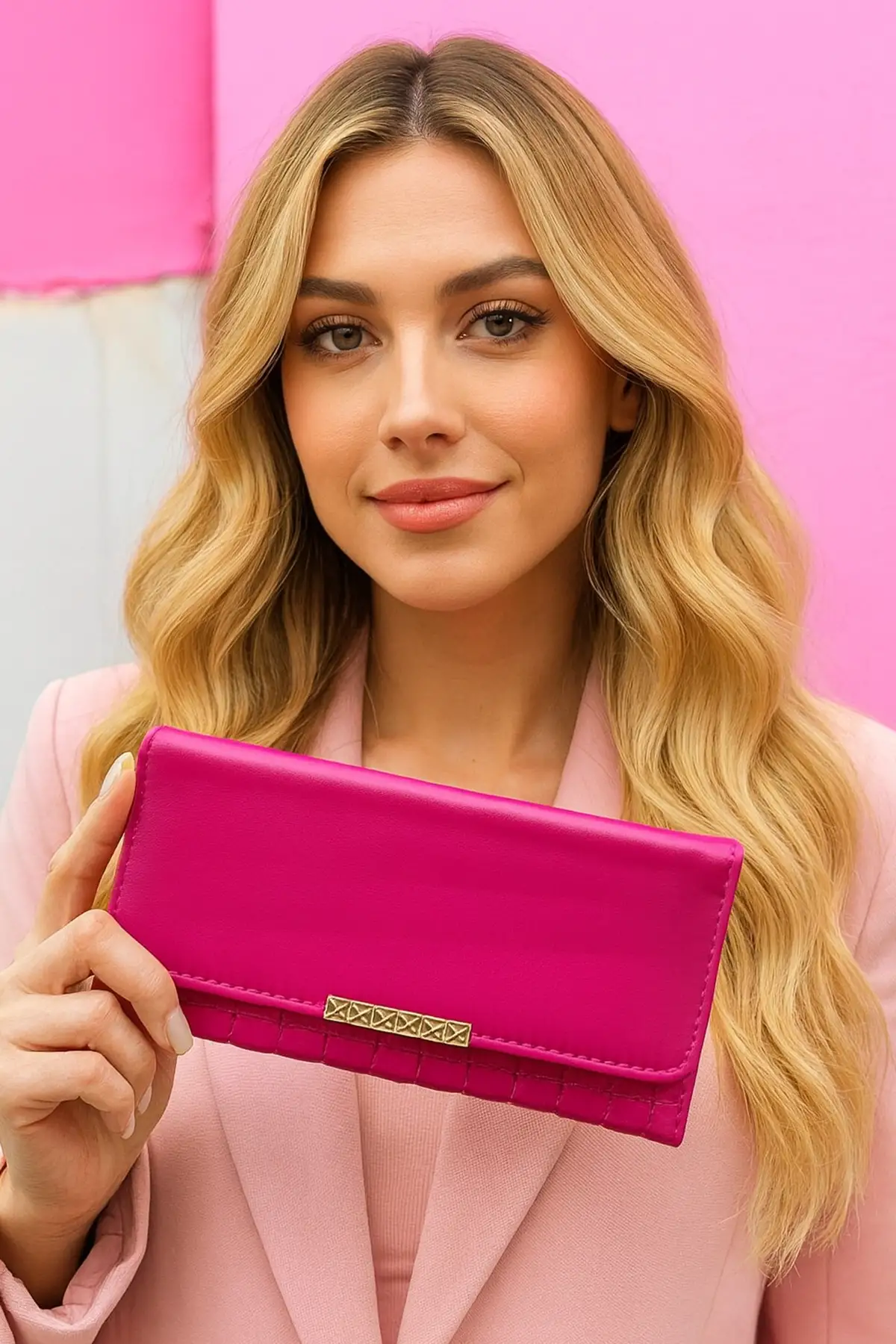Koyu Pembe Renk Deri Kadın Cüzdan