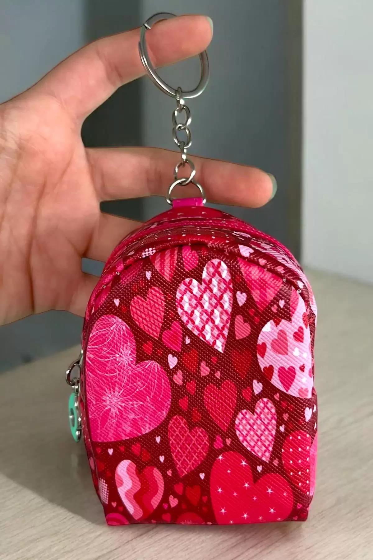 Koyu Pembe Renk Kalp Figürlü Anahtarlık /Cüzdan