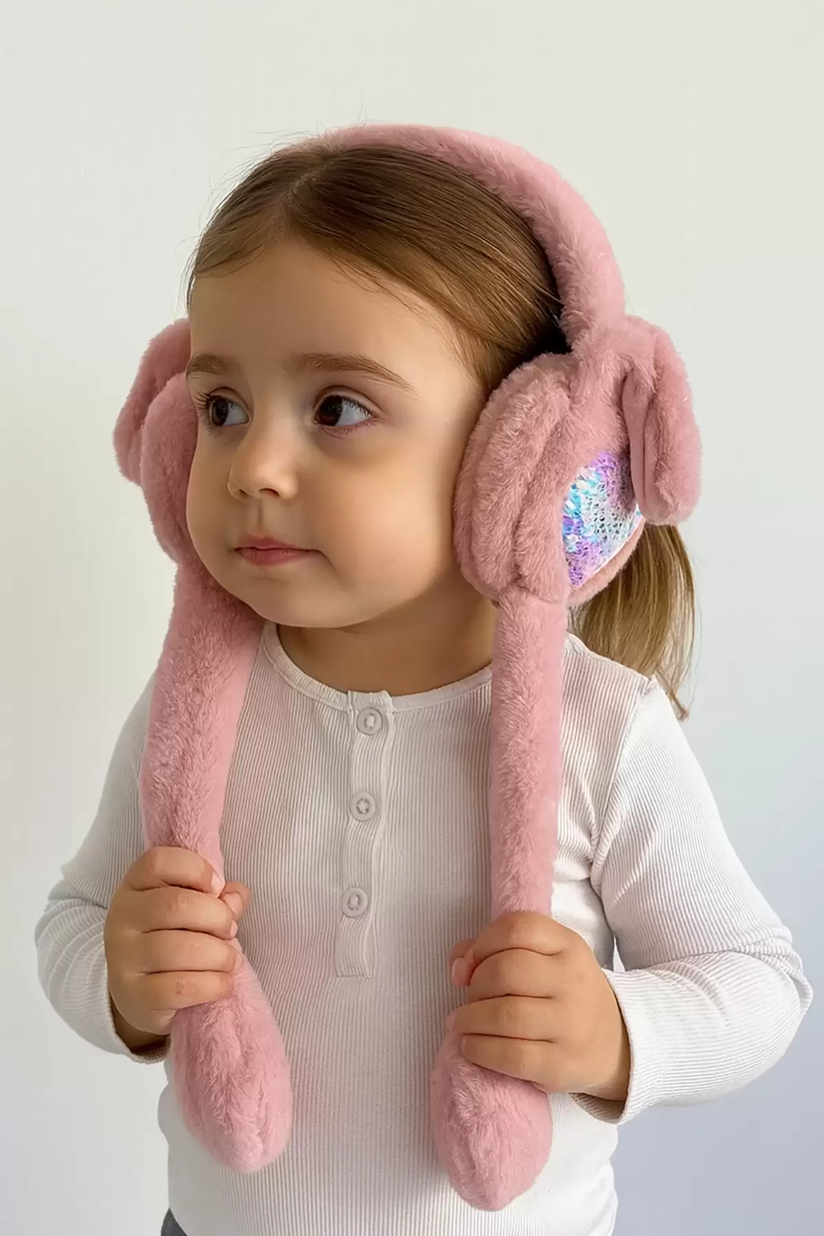 Koyu Pembe Renk Kalp Figürlü Kulakları Oynayan Peluş Kulaklık