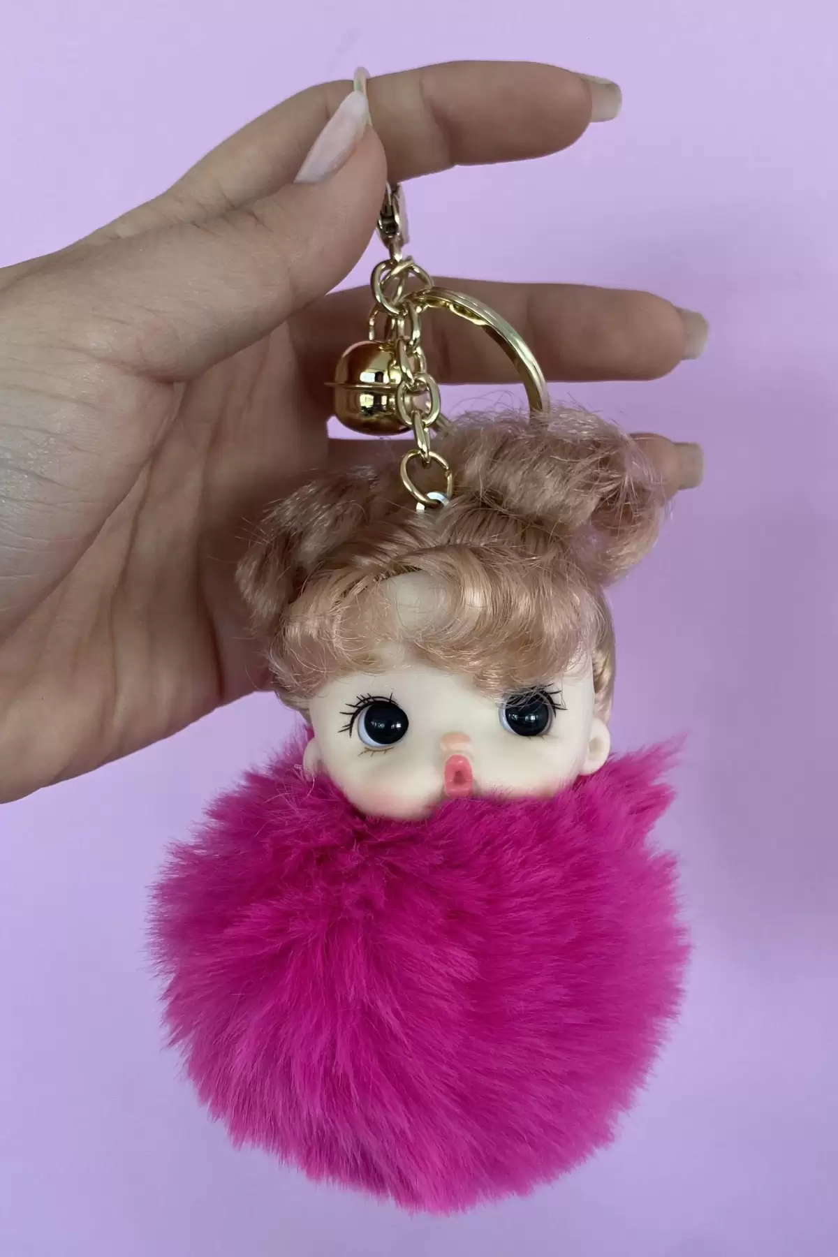 Koyu Pembe Renk Kız Figürlü Peluş Anahtarlık