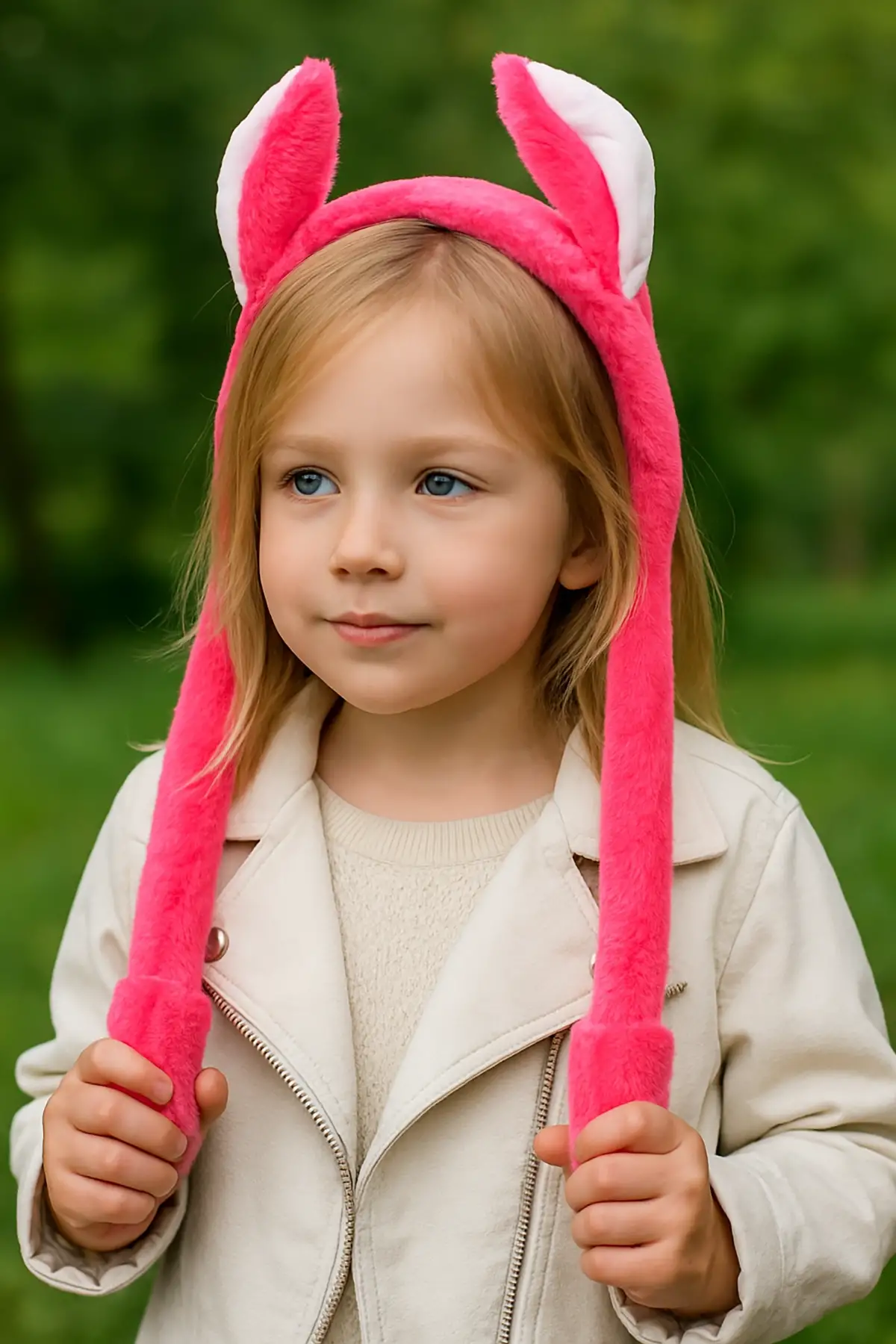 Koyu Pembe Renk Kulakları Oynayan Peluş Taç