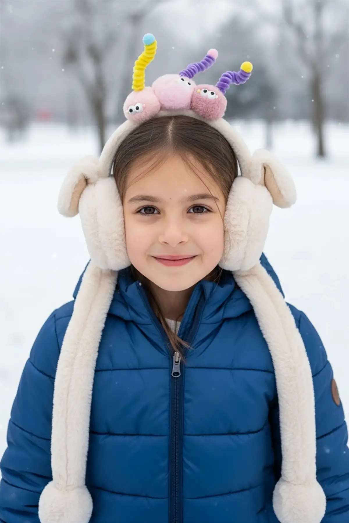 Krem Renk Canavar Figürlü Kulakları Oynayan Peluş Kulaklık