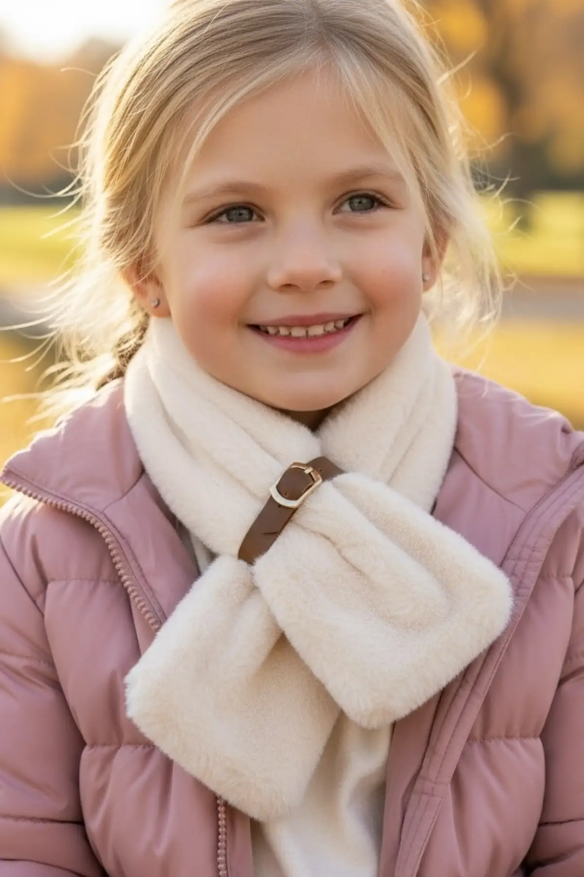 Krem Renk Çocuk Peluş Atkı