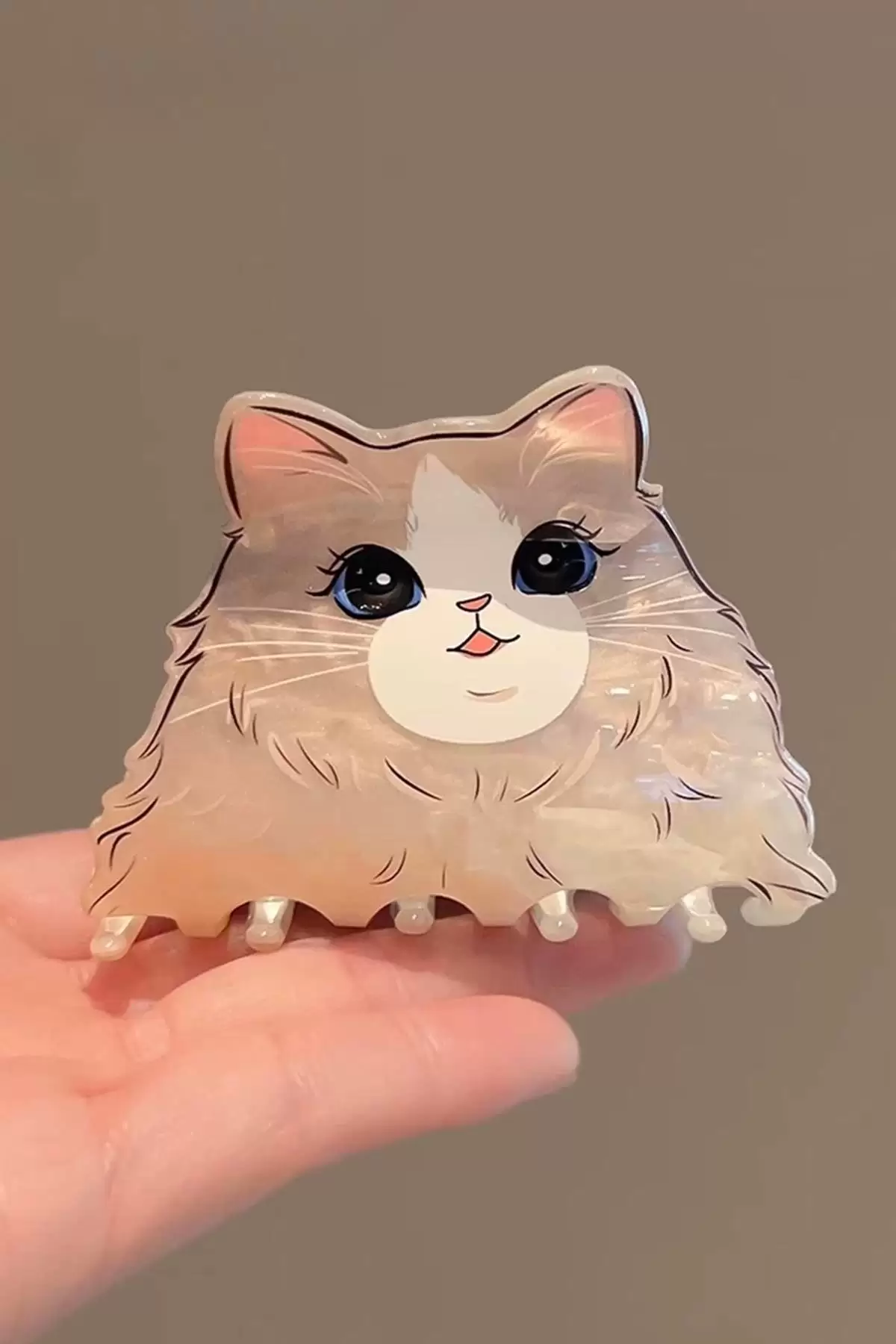 Krem Renk Kedi Figürlü Kemik Mandal Toka