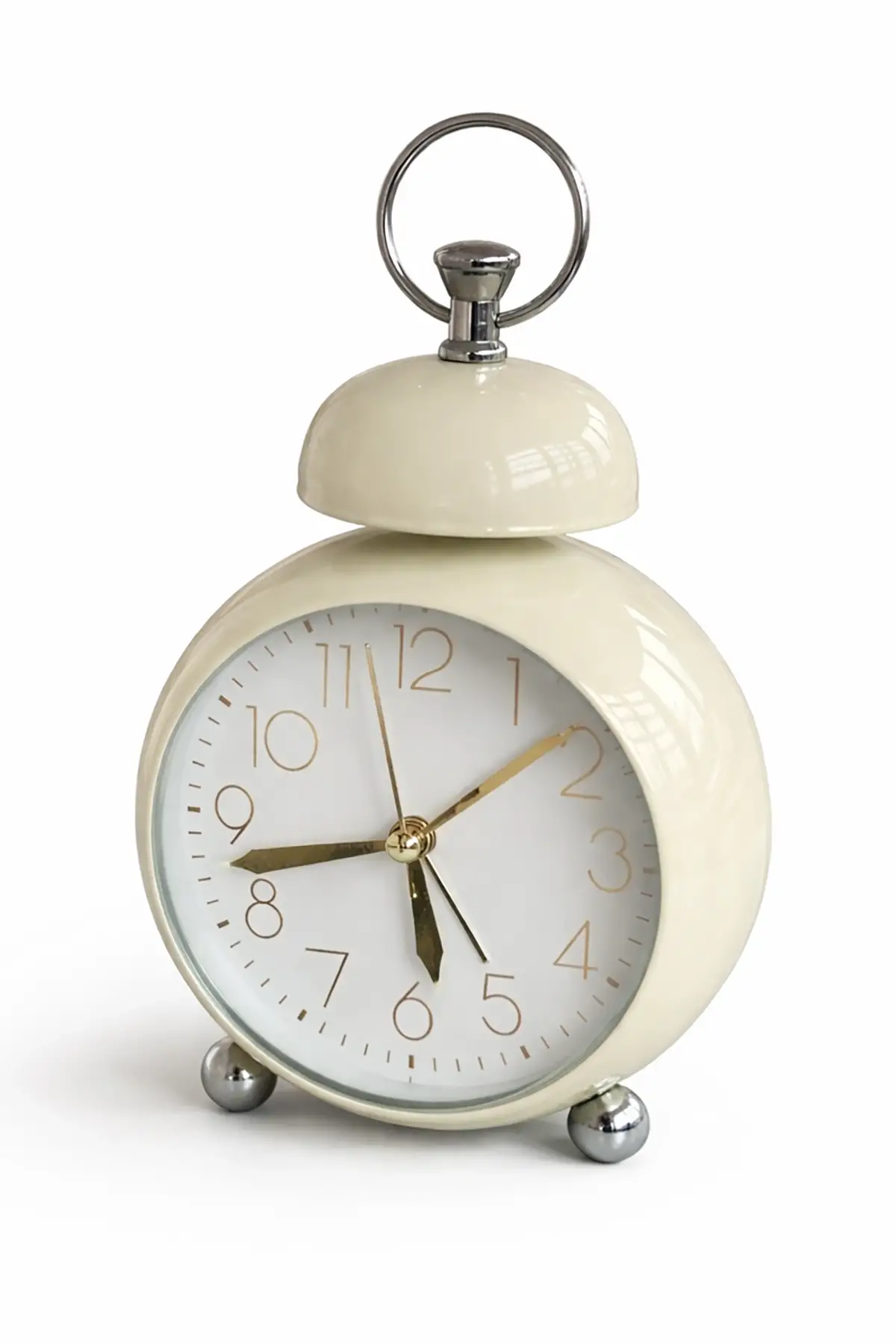 Krem Renk Mini Dekoratif Işıklı Alarmlı Yuvarlak Masa Saati