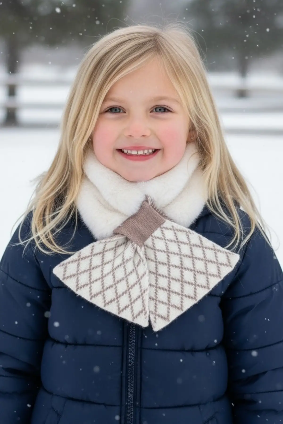 Krem Ve Kahve Renk Çizgi Detaylı Çocuk Peluş Atkı