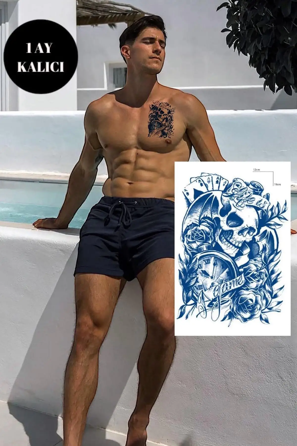 Kurukafa Figürlü 12 Saat Sonra Kararan Geçici Dövme Tattoo