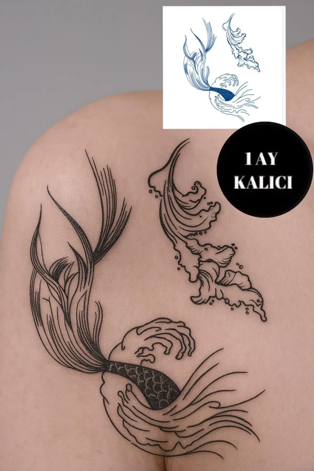 Kuyruk Ve Dalga Figürlü 12 Saat Sonra Kararan Geçici Mini Dövme Tattoo