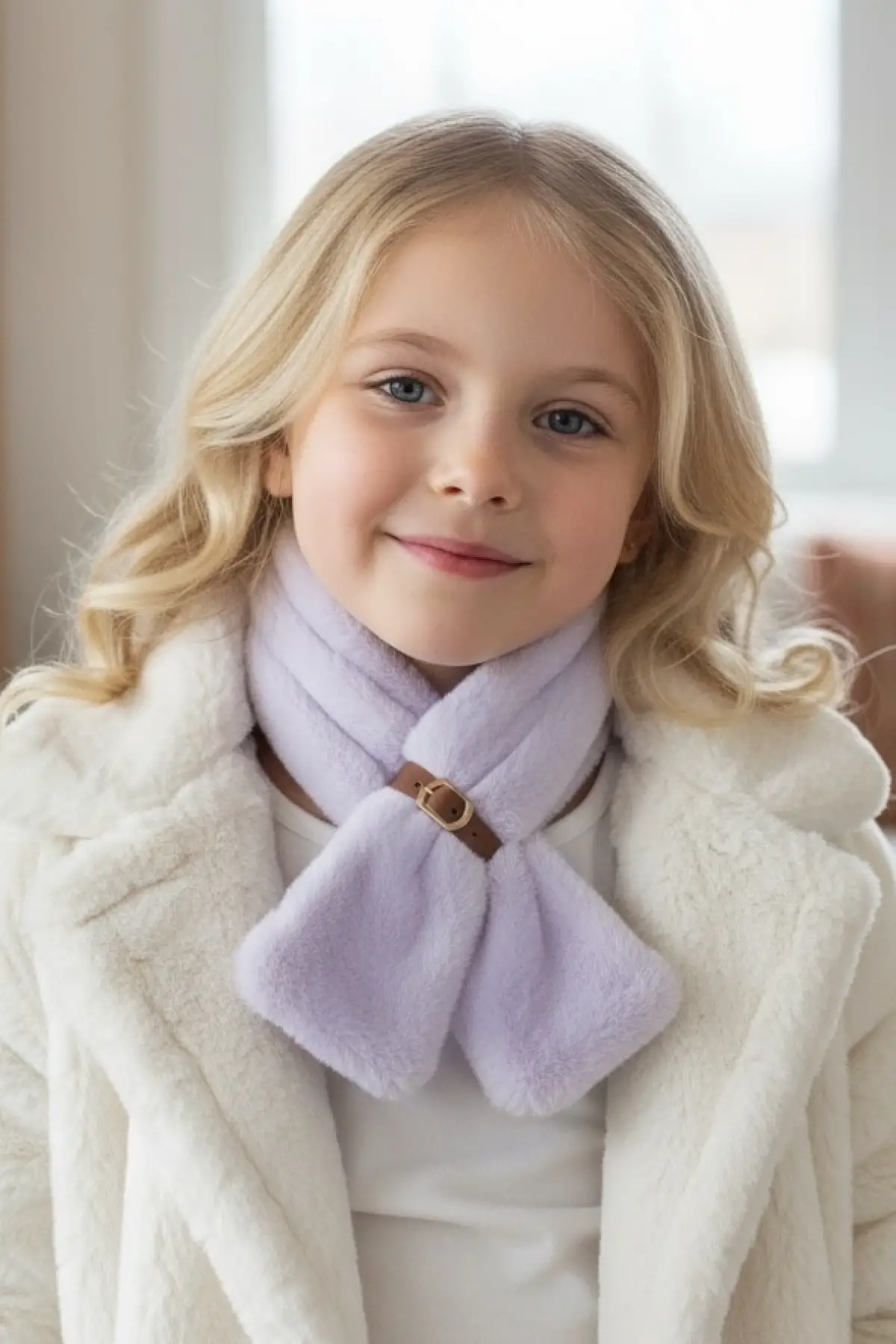 Lila Renk Çocuk Peluş Atkı