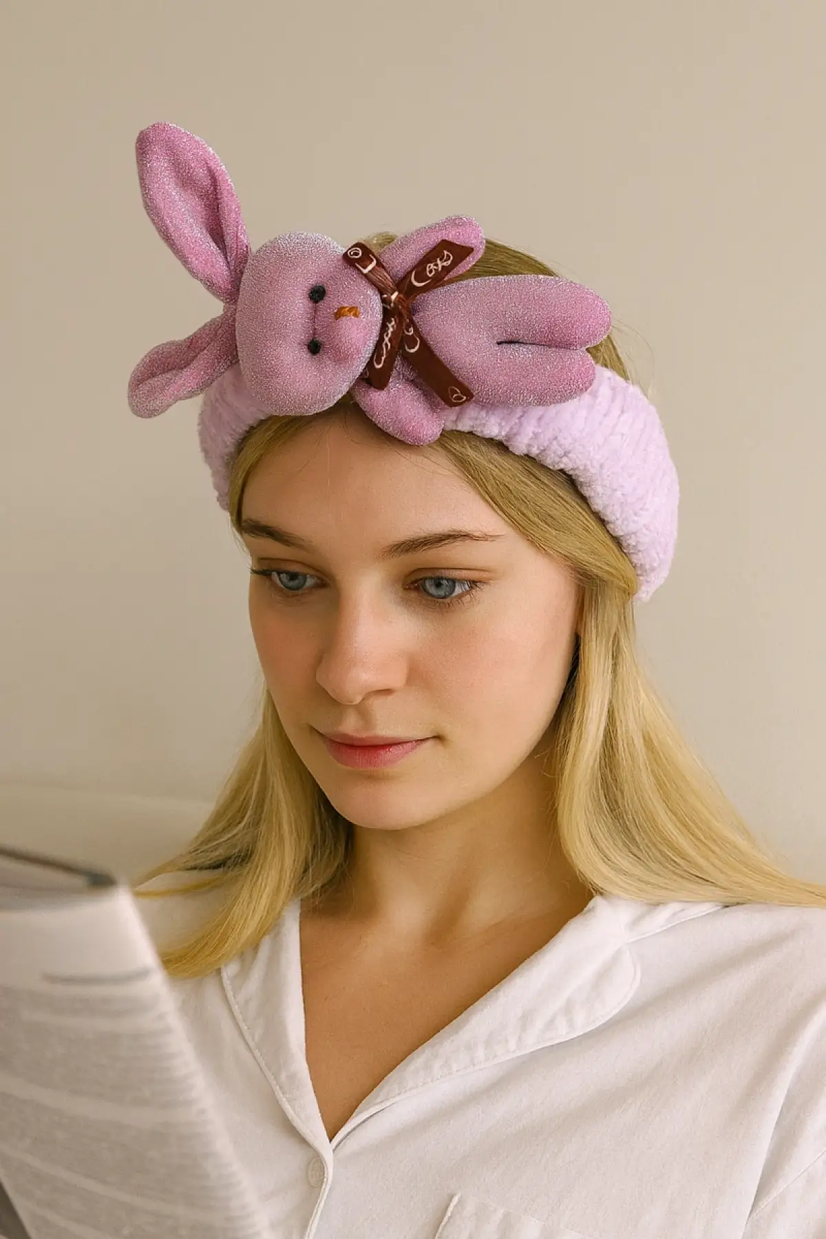 Lila Renk Tavşan Figürlü Peluş Saç Bandı