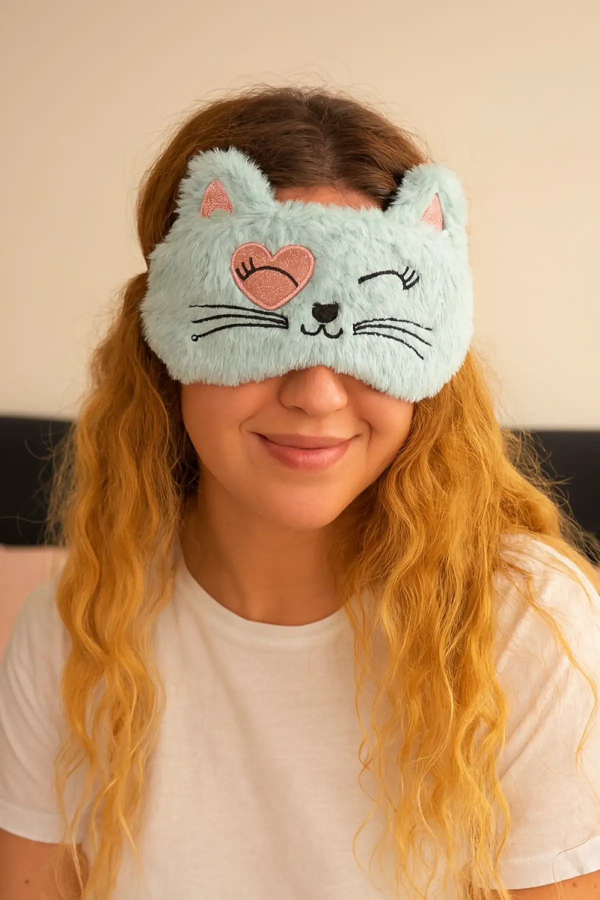 Mavi Renk Kedi Figürlü Peluş Uyku Bandı