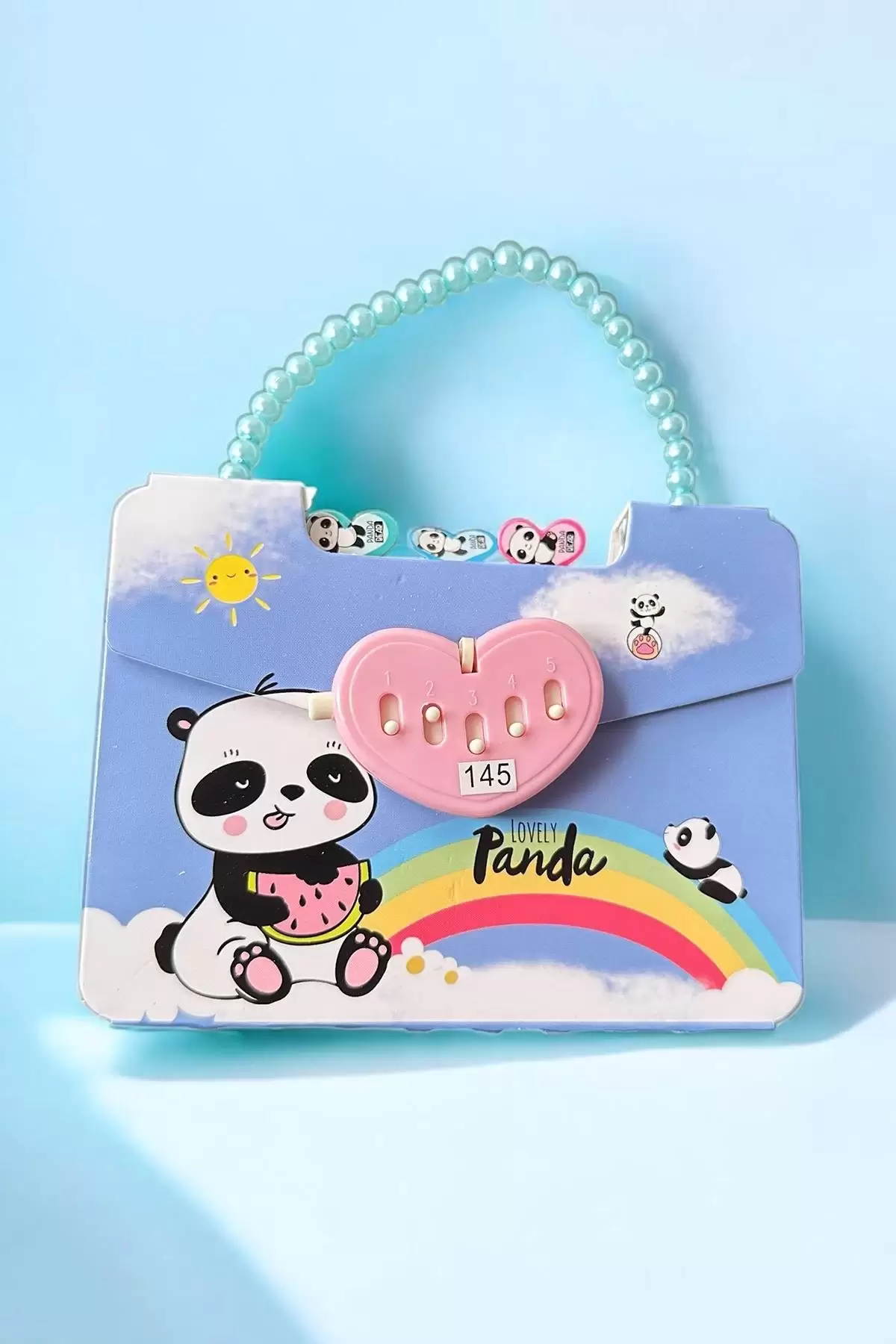 Mavi Renk Panda Figürlü Kilit Detaylı Not Defteri