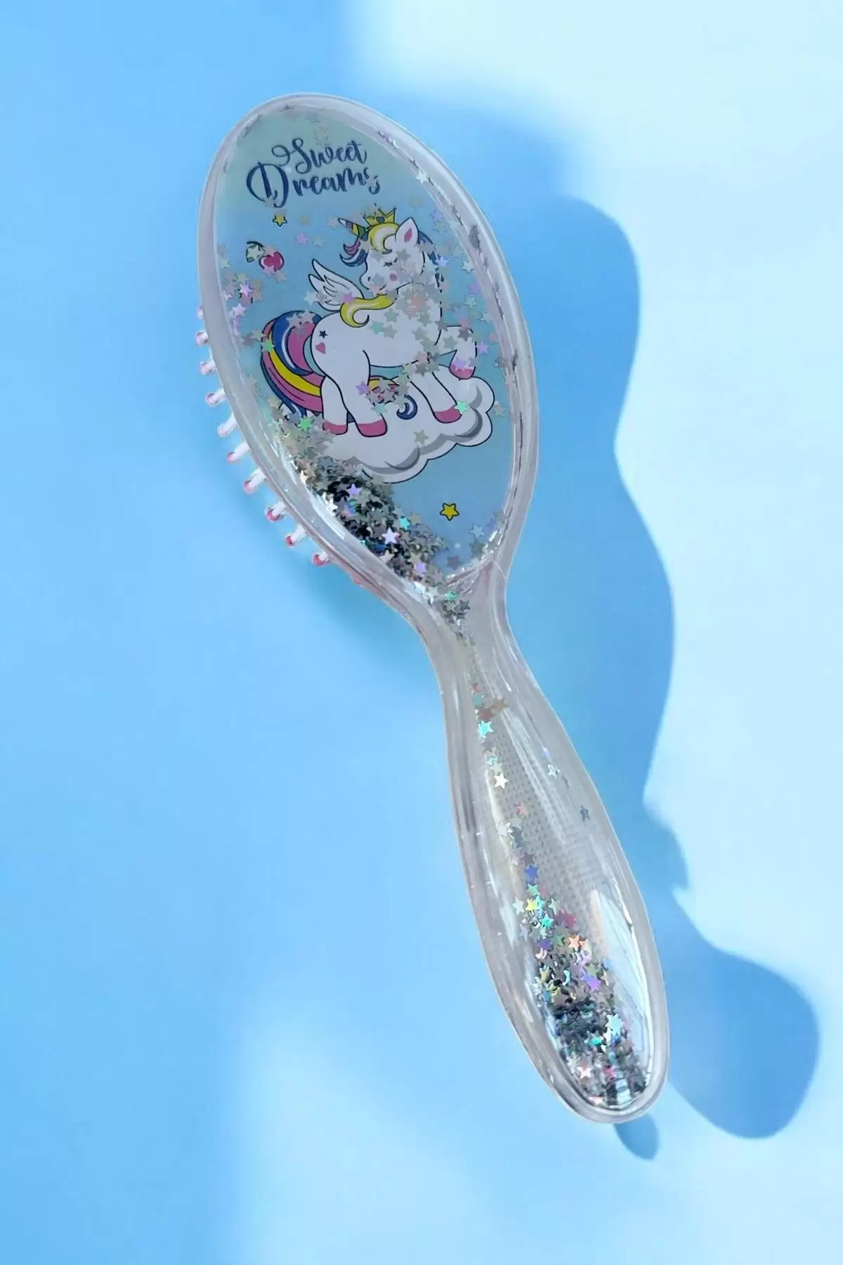 Mavi Renk Unicorn Figürlü Sim Detaylı Saç Fırçası/ Tarak