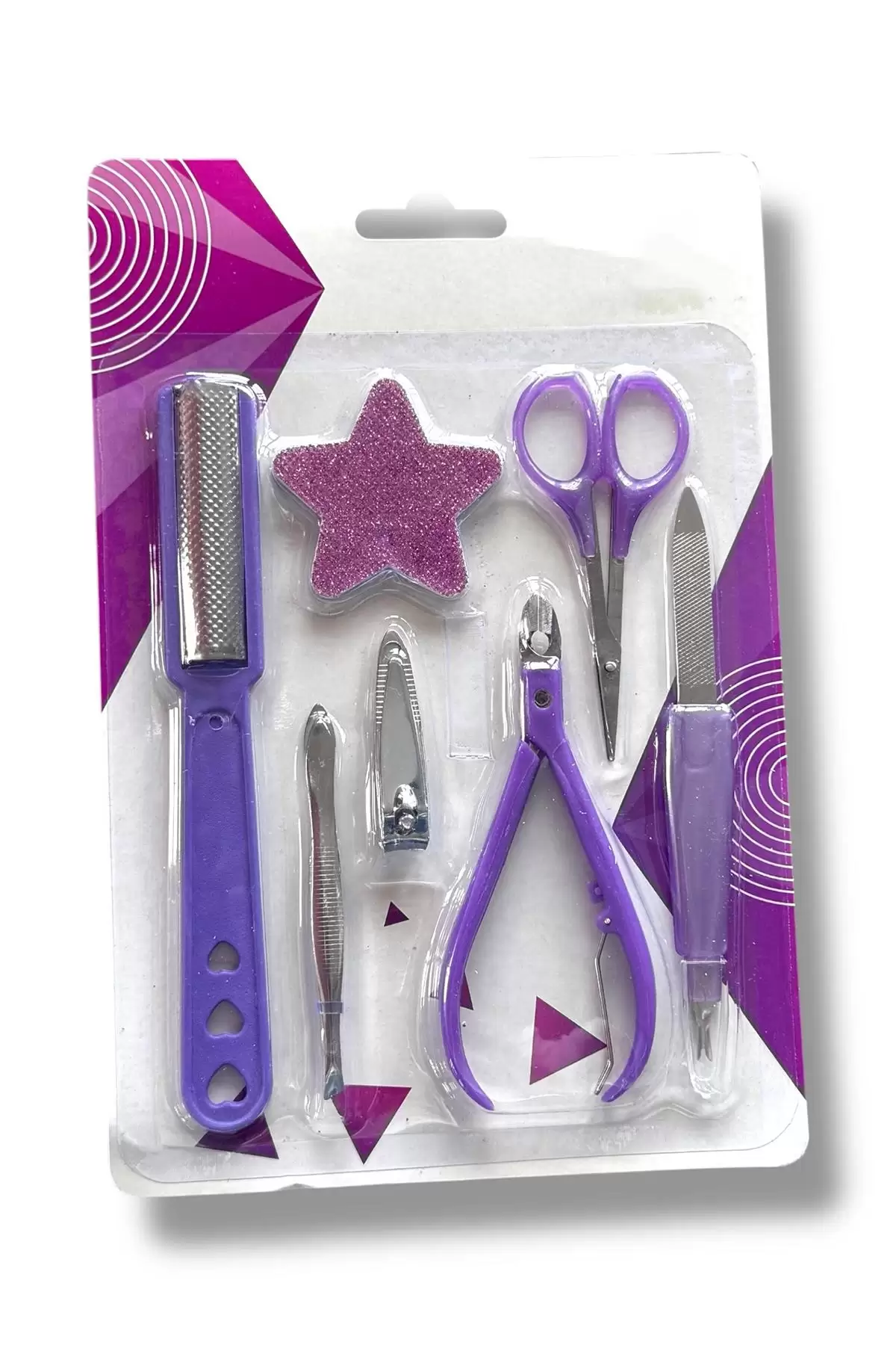 Mor Renk 7 Parça Manikür/ Pedikür Törpü Set