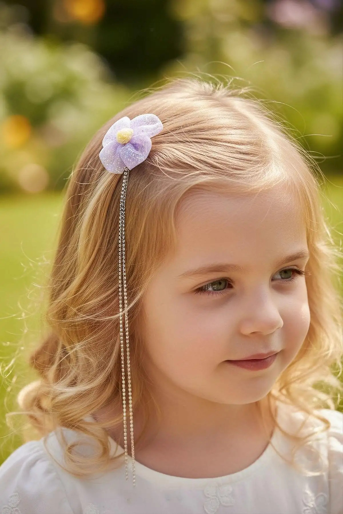 Mor Renk Çiçek Figürlü Taş Detaylı Çocuk Yan Toka