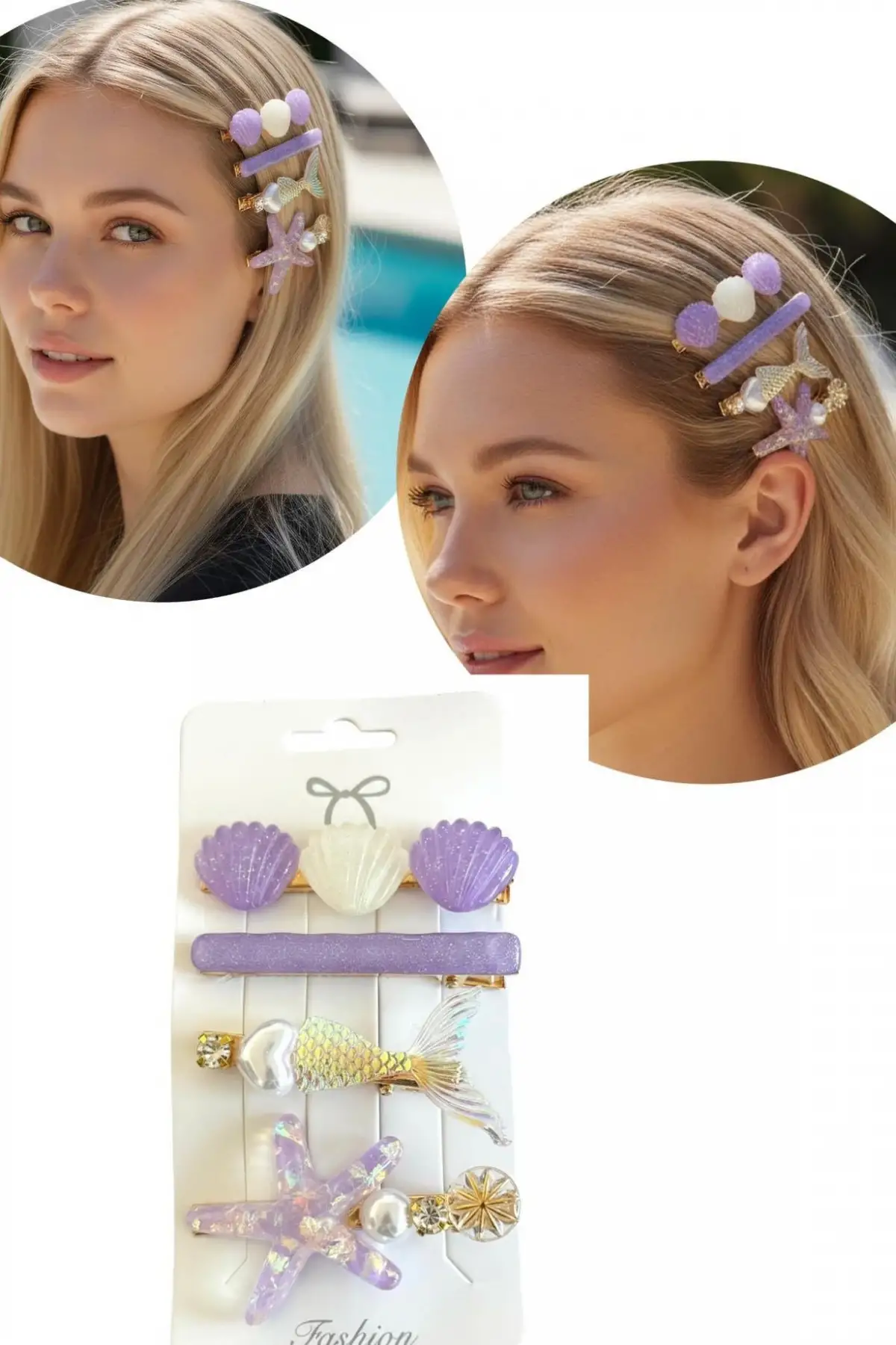 Mor Renk Karışık Figürlü 4lü Yan Toka