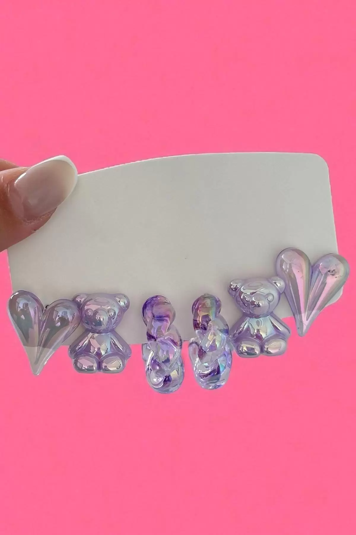 Mor Renk Karışık Figürlü 6lı Küpe Set