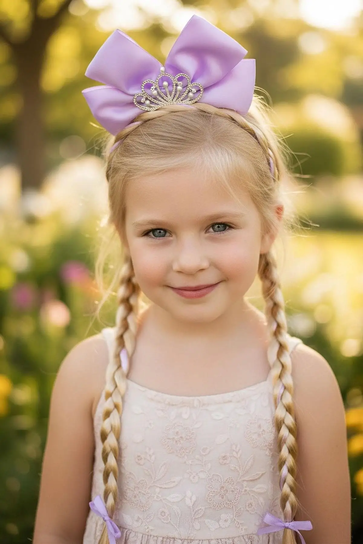 Mor Renk Kurdele Figürlü Örgü Detaylı Çocuk Taç