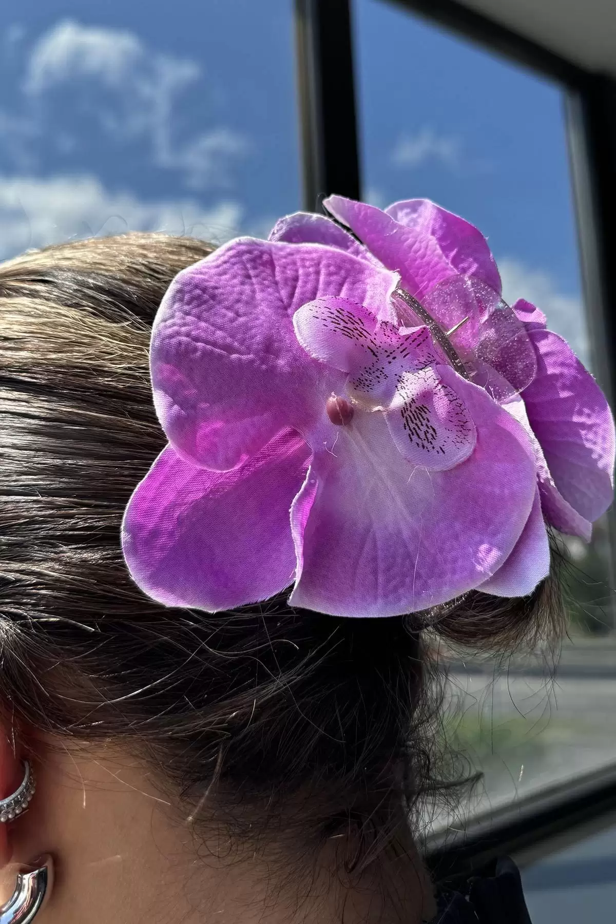 Mor Renk Özel Tasarım Orkide Çiçekli Aloha Mandal Toka