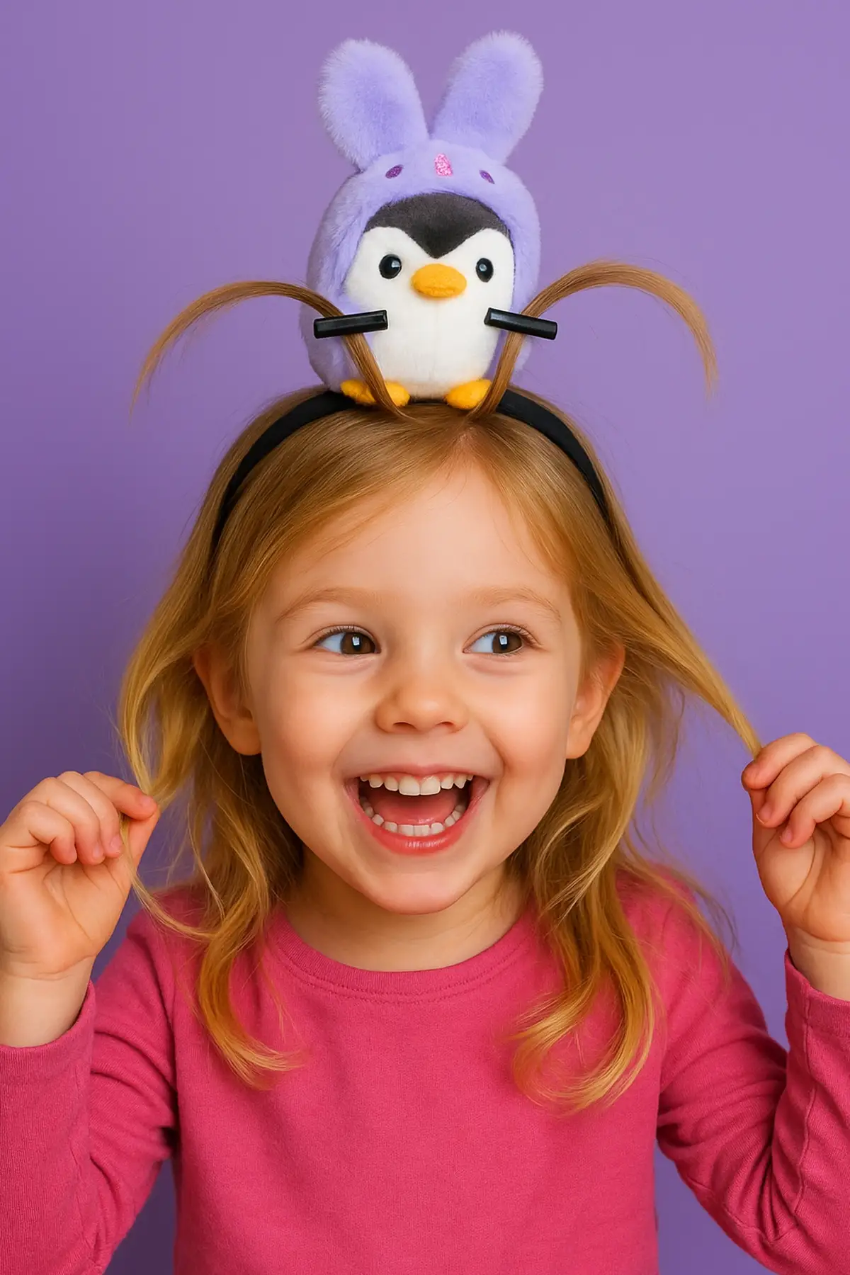 Mor Renk Penguen Figürlü Perçem Tokası Detaylı Taç