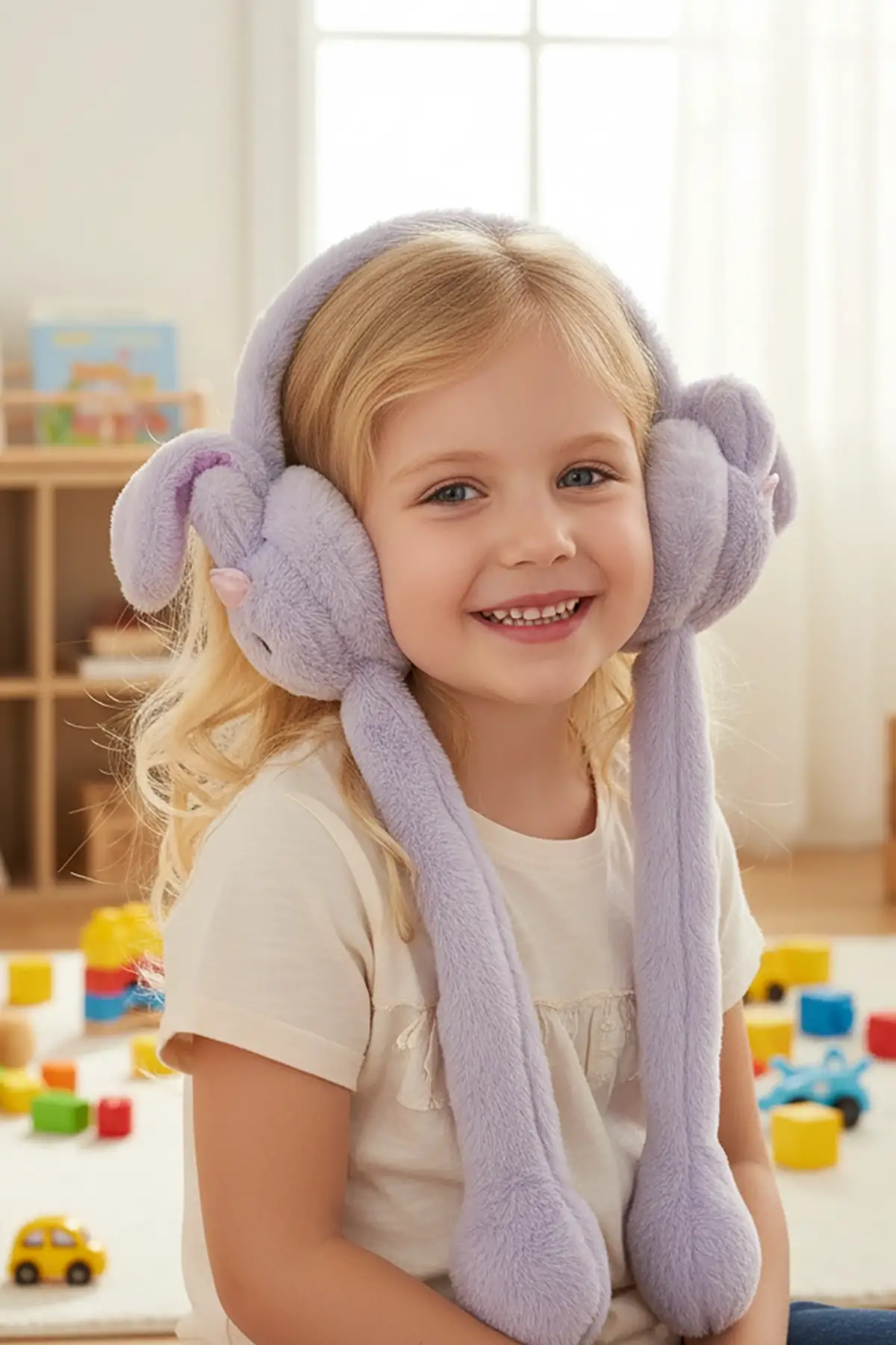 Mor Renk Tavşan Figürlü Peluş Kulaklık