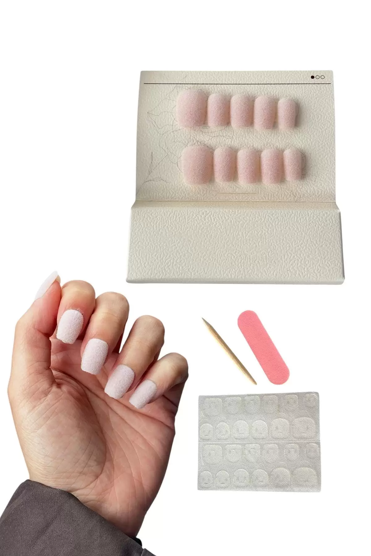 Pembe Renk 10lu Kadife Takma Tırnak (Yapıştırıcılı)