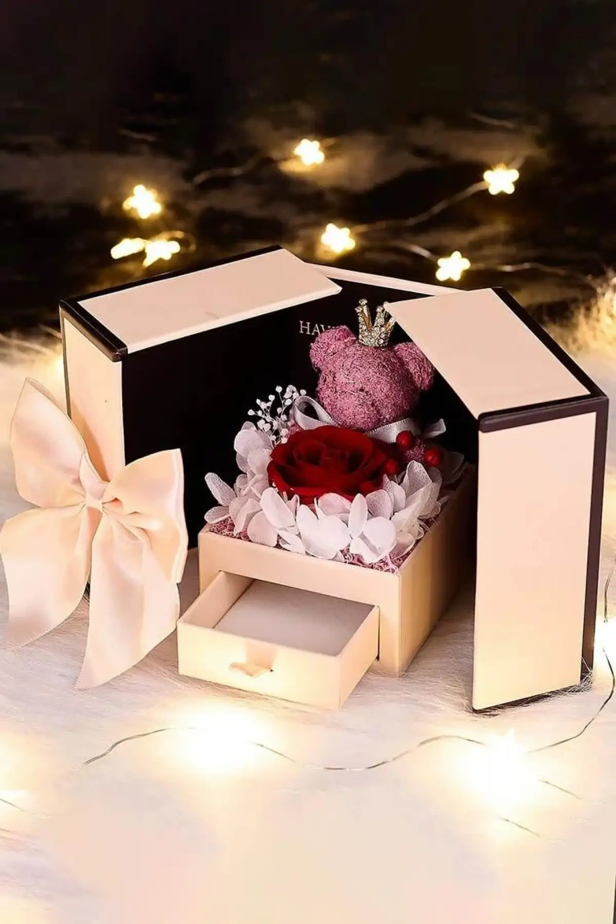 Pembe Renk Ayıcık Figürlü Takı Organizerli Hediye Kutusu