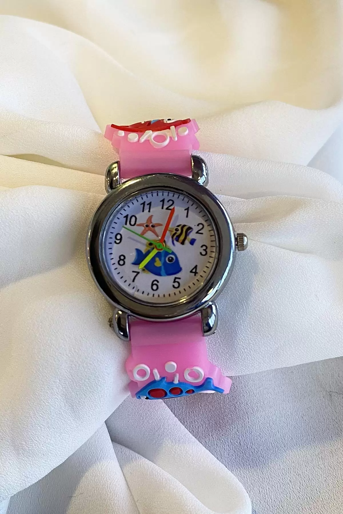 Pembe Renk Balık Figürlü Silikon Kordonlu Çocuk Saat