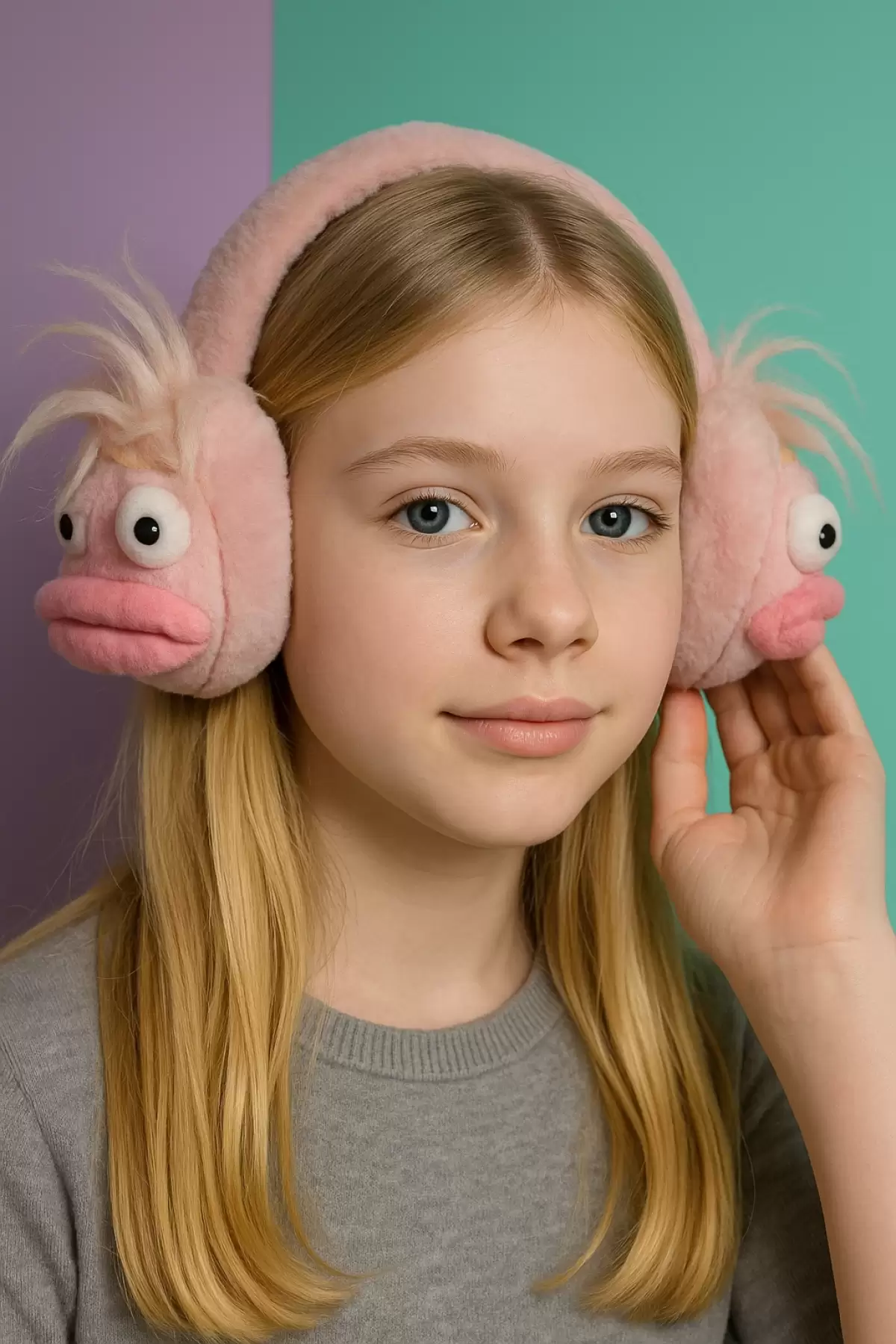 Pembe Renk Canavar Figürlü Peluş Kulaklık
