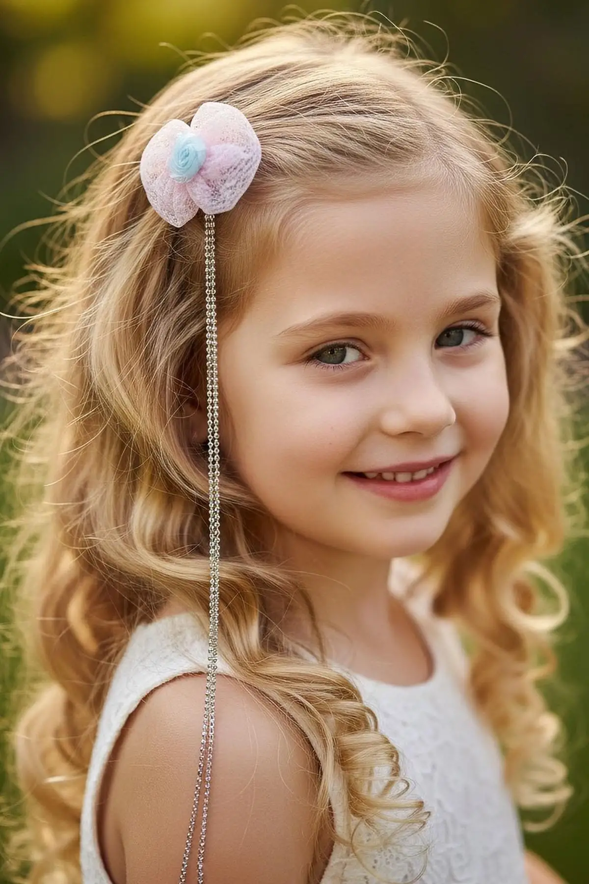 Pembe Renk Çiçek Figürlü Taş Detaylı Çocuk Yan Toka