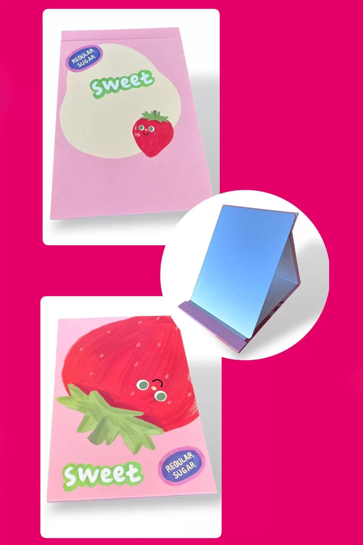 Pembe Renk Çilek Figürlü Masa Aynası