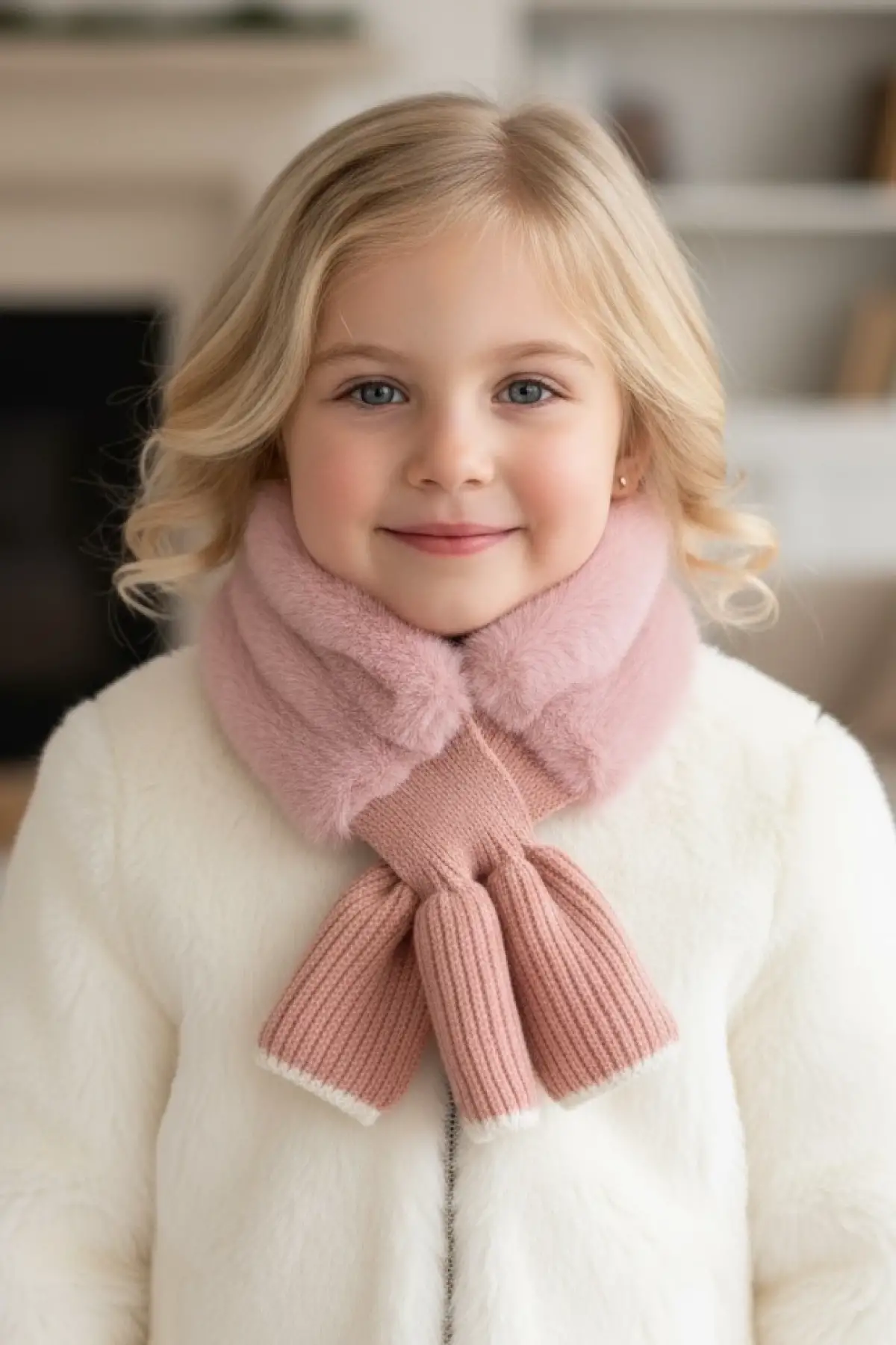 Pembe Renk Çocuk Peluş Atkı