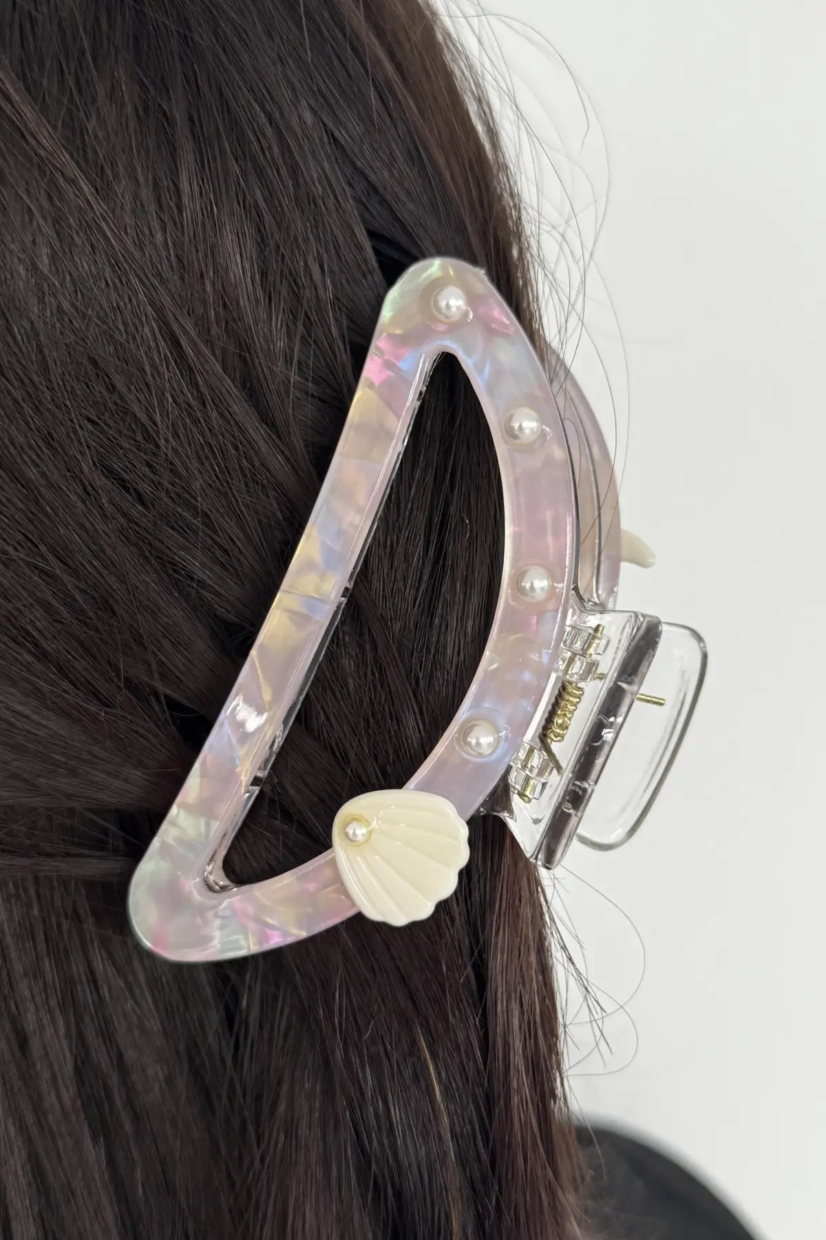 Pembe Renk Deniz Kabuğu Figürlü Kemik Mandal Toka