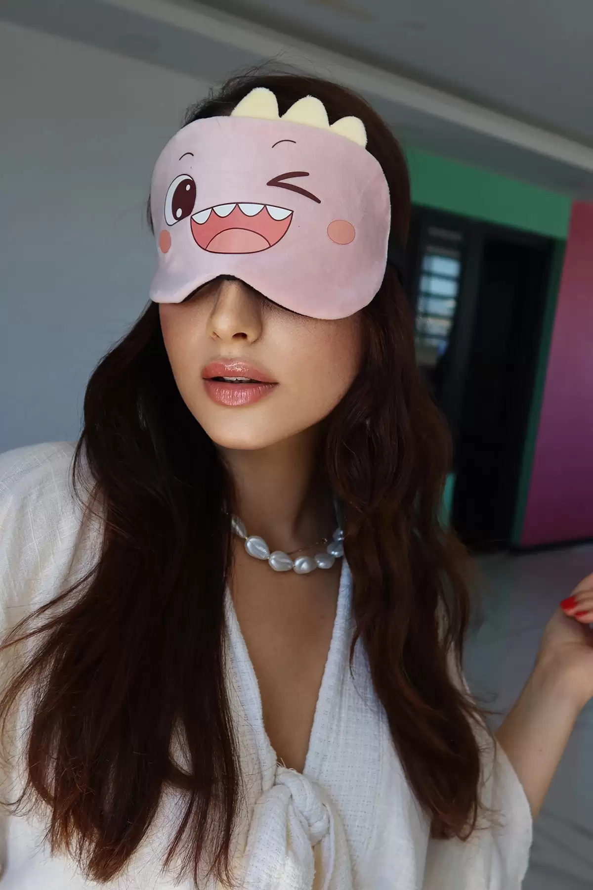 Pembe Renk Dinozor Figürlü Uyku Bandı