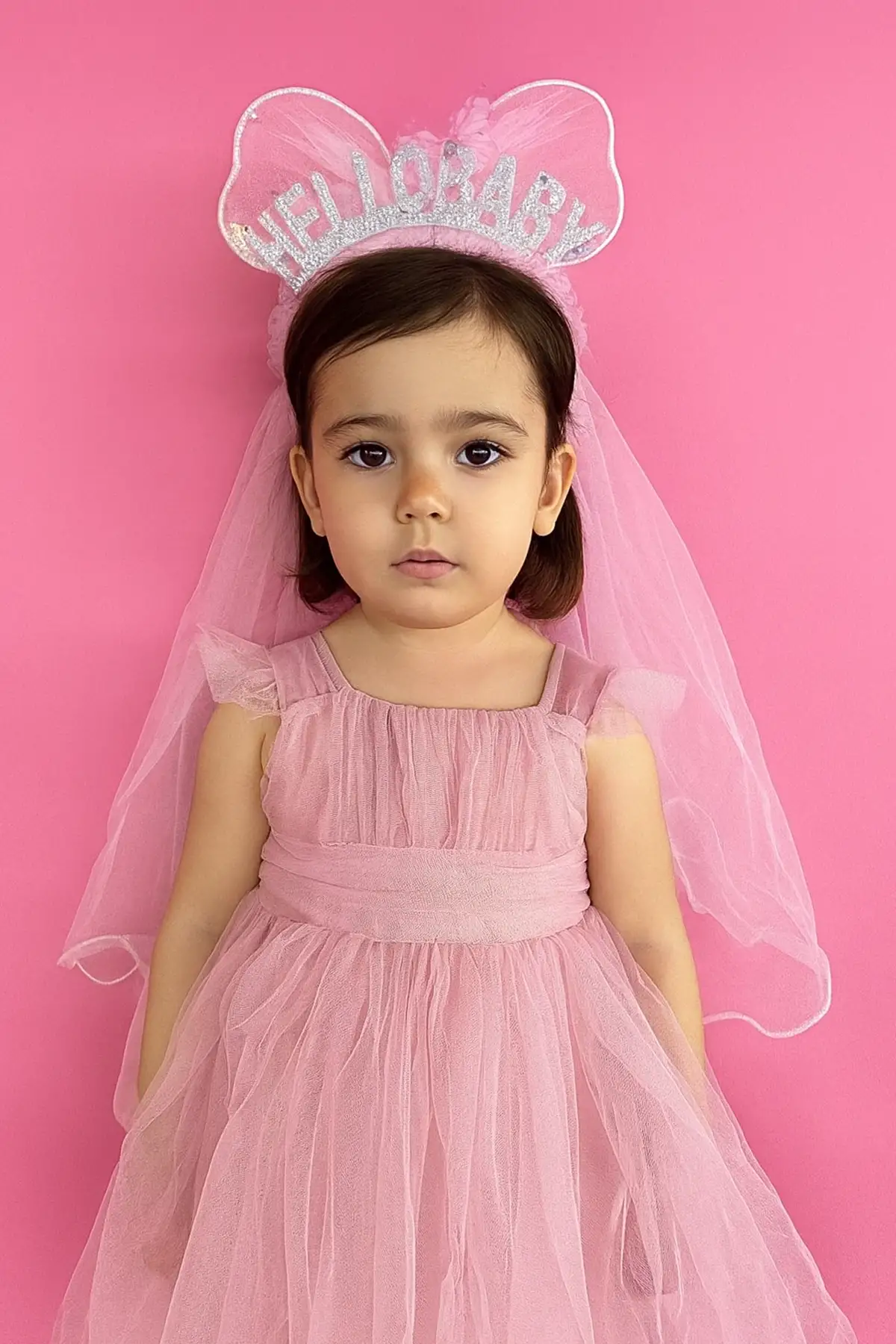 Pembe Renk Hello Baby Yazılı Tül Detaylı Taç