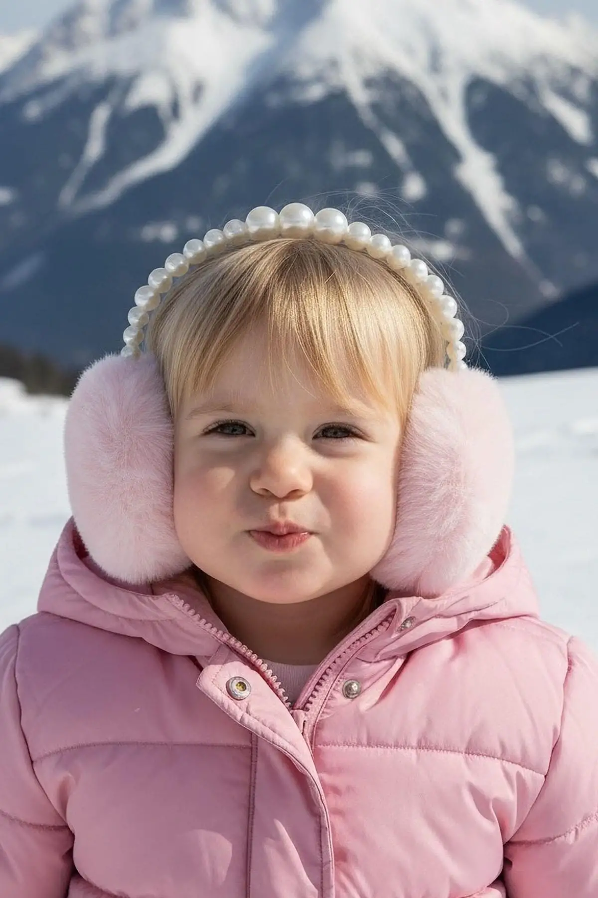 Pembe Renk İnci Detaylı Peluş Kulaklık