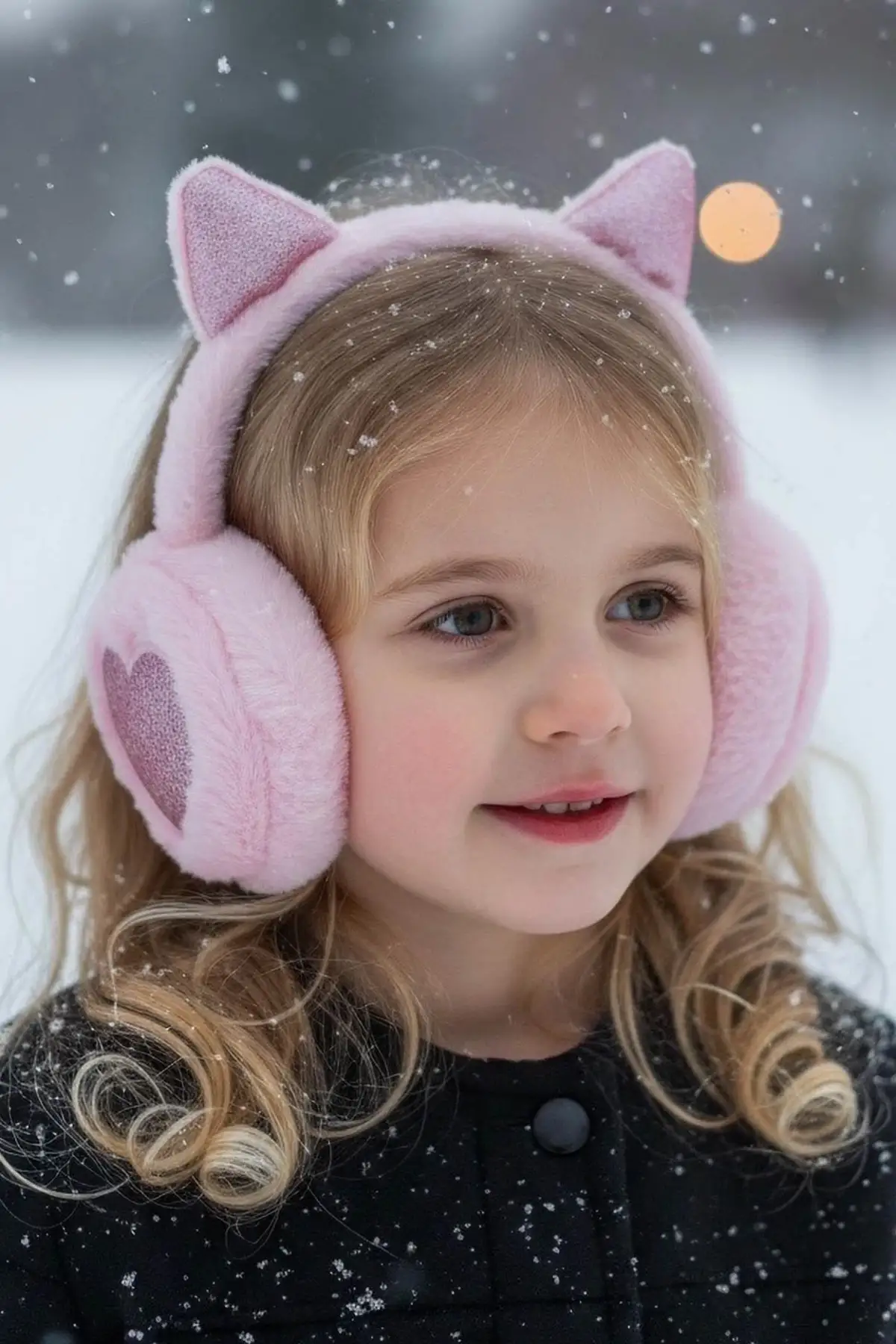 Pembe Renk Kalp Figürlü Kulaklı Çocuk Peluş Kulaklık