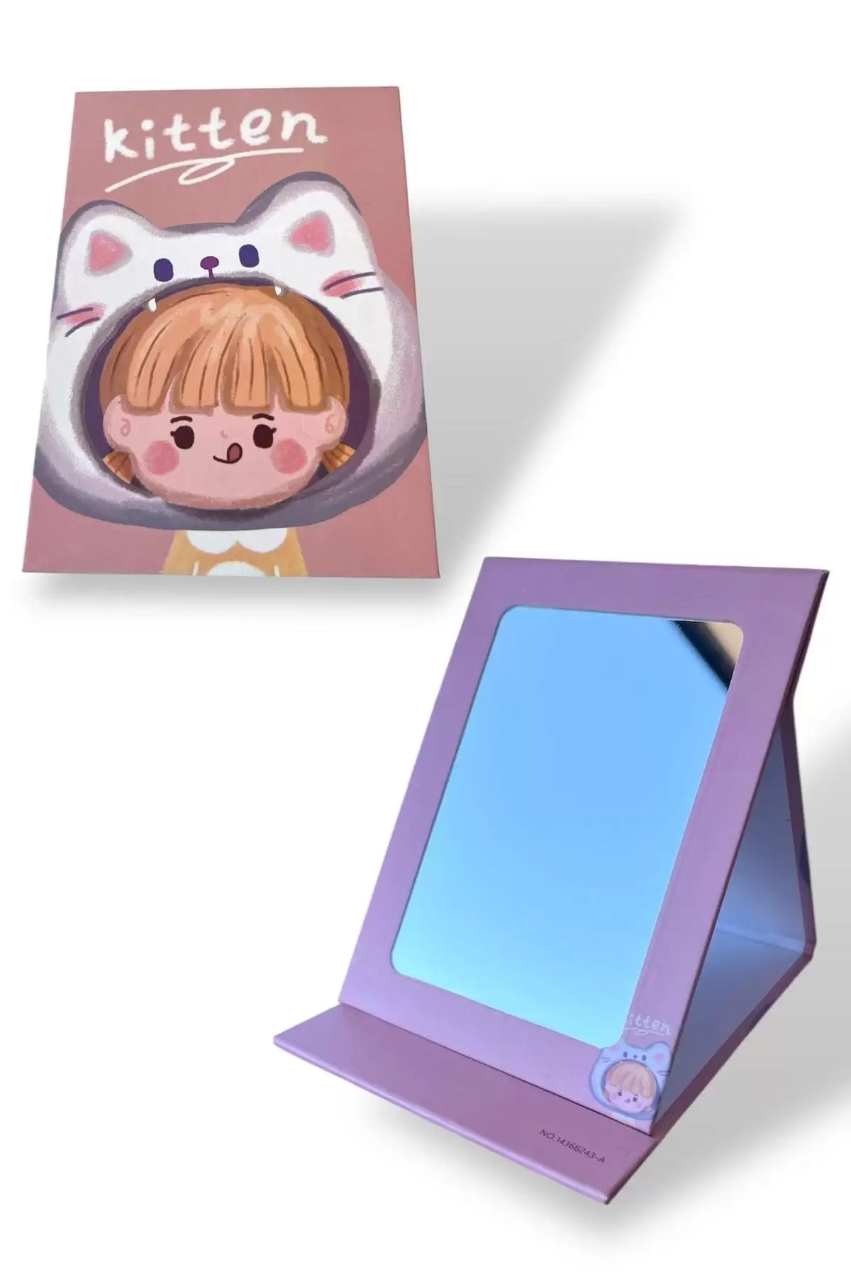 Pembe Renk Karışık Figürlü Kitten Yazılı Masa Aynası