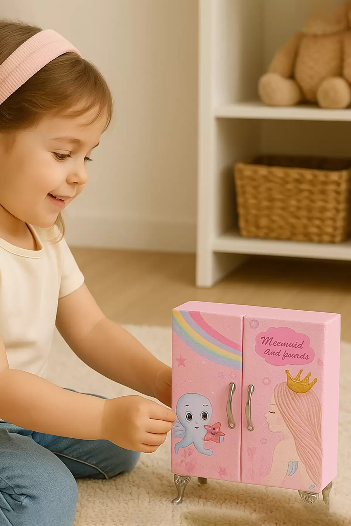 Pembe Renk Karışık Figürlü Takı Dolabı/Organizer