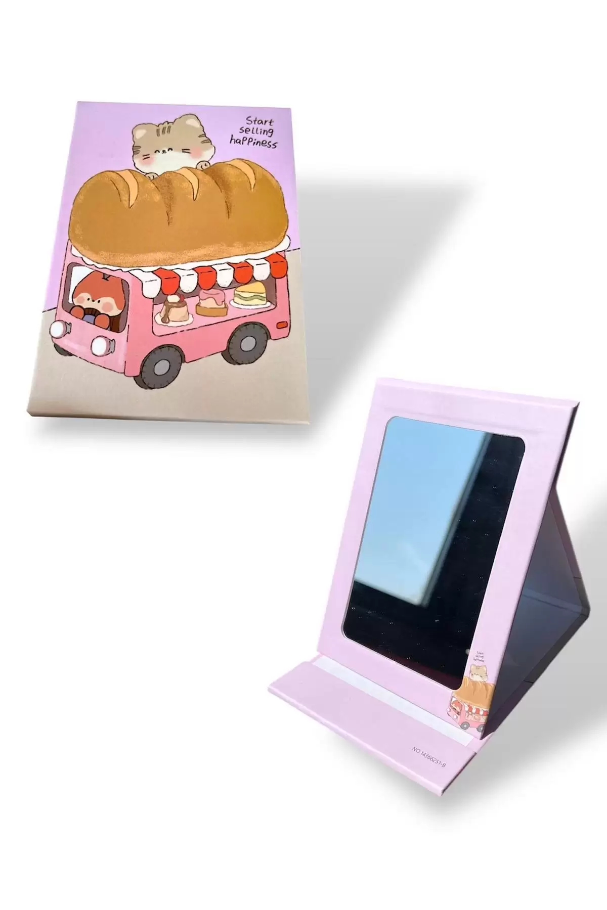 Pembe Renk Kedi Figürlü Masa Aynası