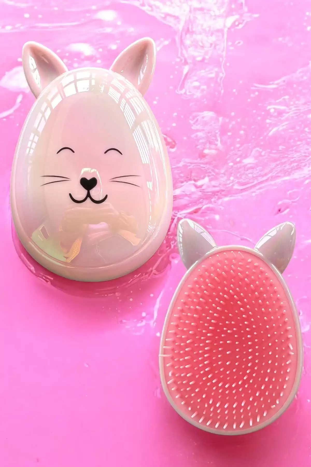 Pembe Renk Kedi Figürlü Taşınabilir Saç Tarama Fırçası/ Tarak