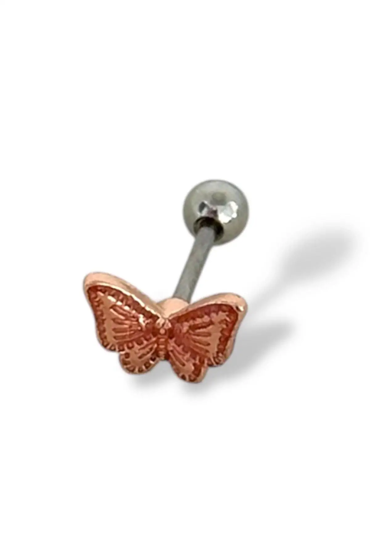Pembe Renk Kelebek Figürlü Çelik Tragus/Kıkırdak Küpe/Piercing (Tek)
