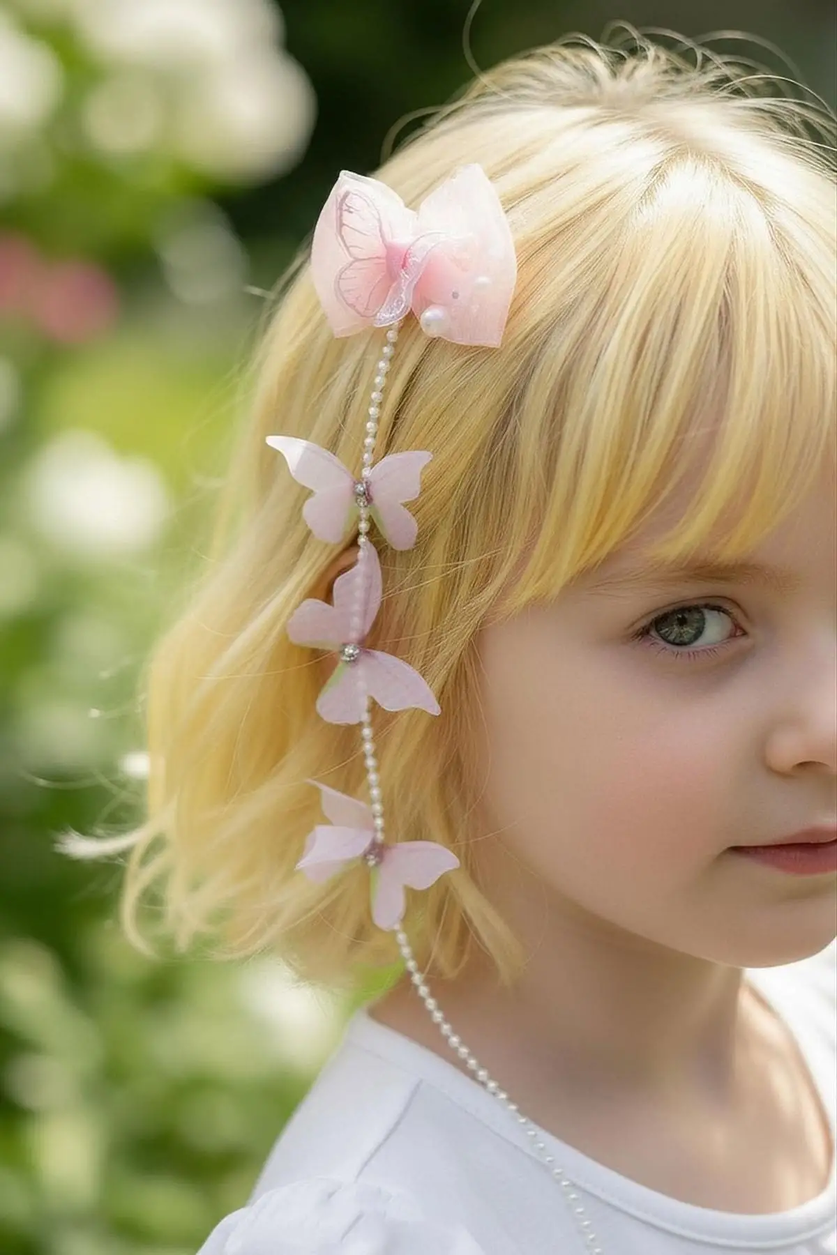 Pembe Renk Kelebek Figürlü İnci Detaylı Çocuk Yan Toka