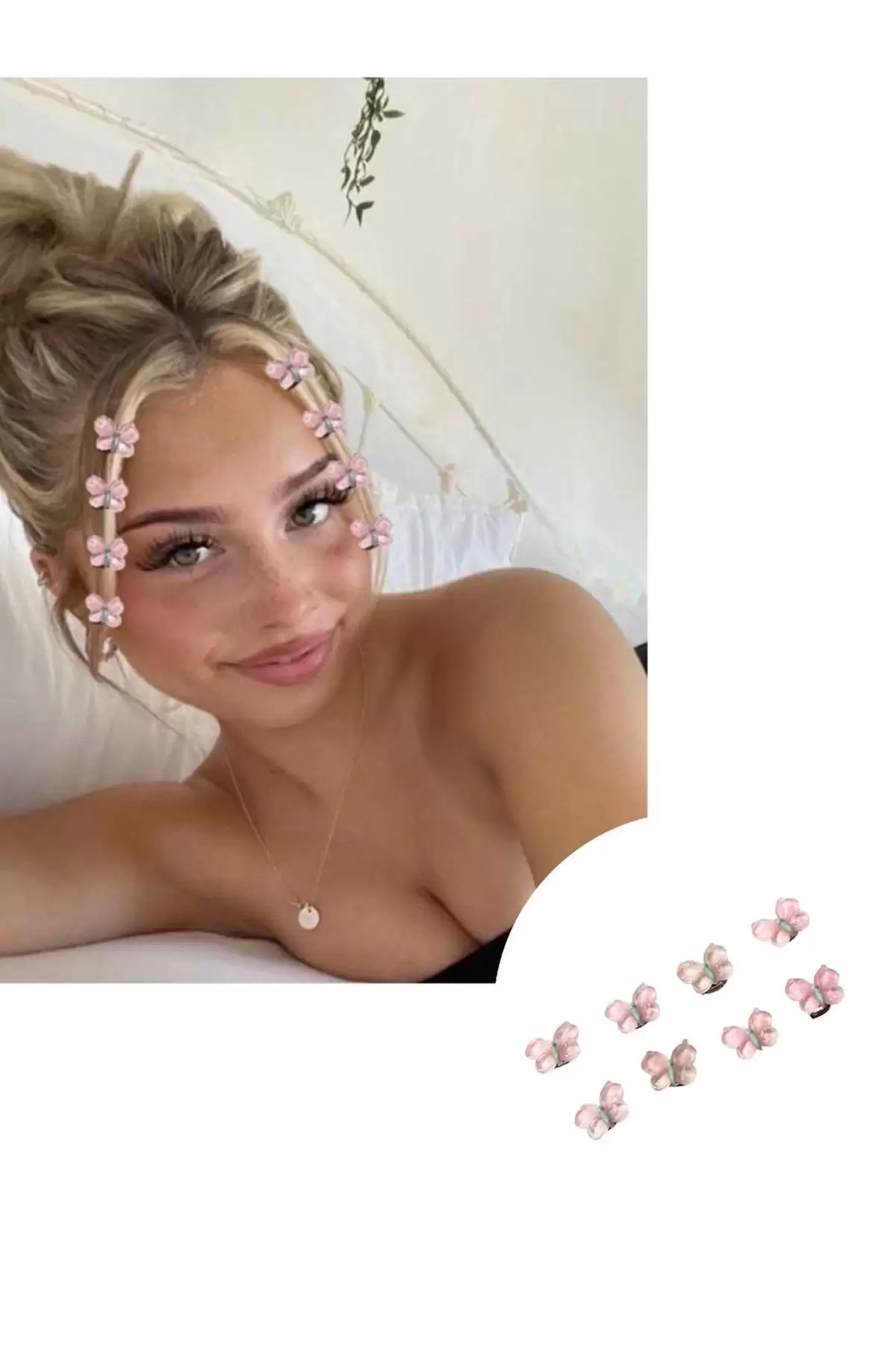 Pembe Renk Kelebek Figürlü Saç Küpesi