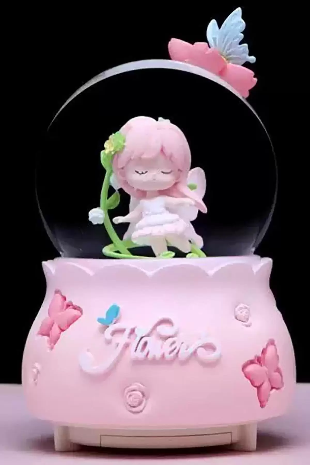 Pembe Renk Kız Figürlü Müzikli Ve Işıklı Kar Küresi(Büyük Boy)