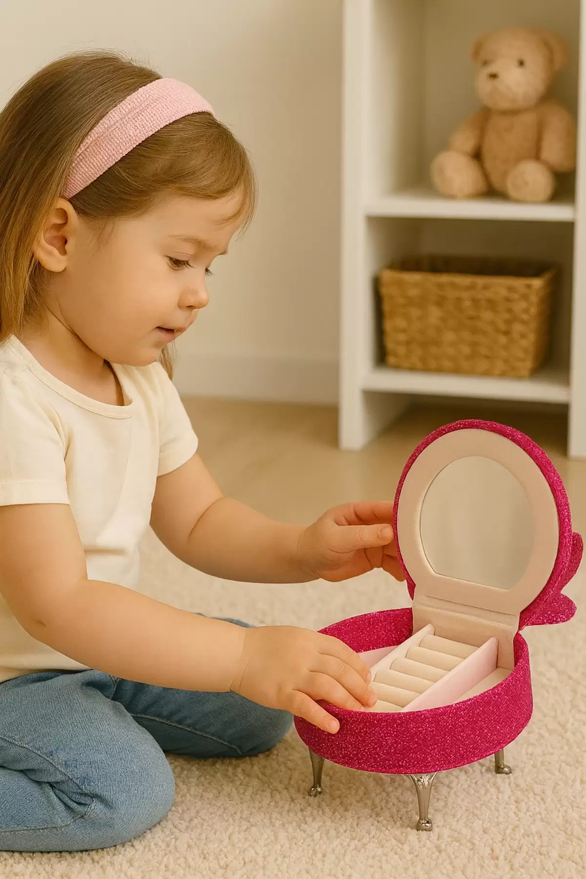 Pembe Renk Koltuk Figürlü Sim Detaylı Takı Kutusu